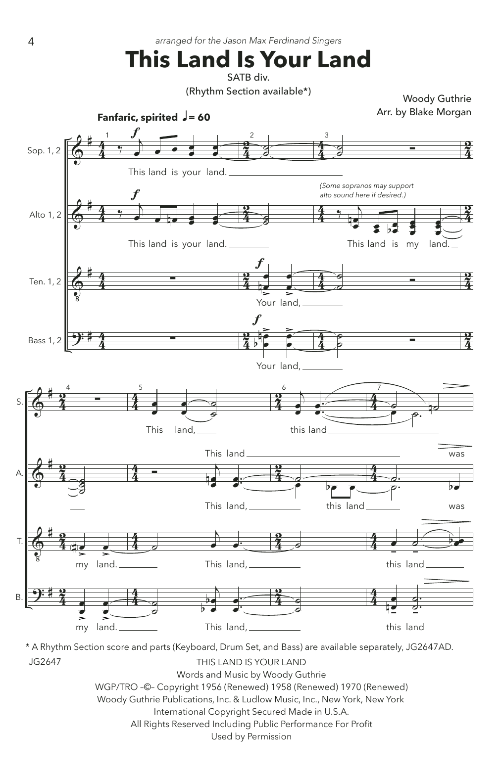 Woody Guthrie This Land Is Your Land (arr. Blake Morgan) Sheet Music Notes & Chords for Choir - Download or Print PDF