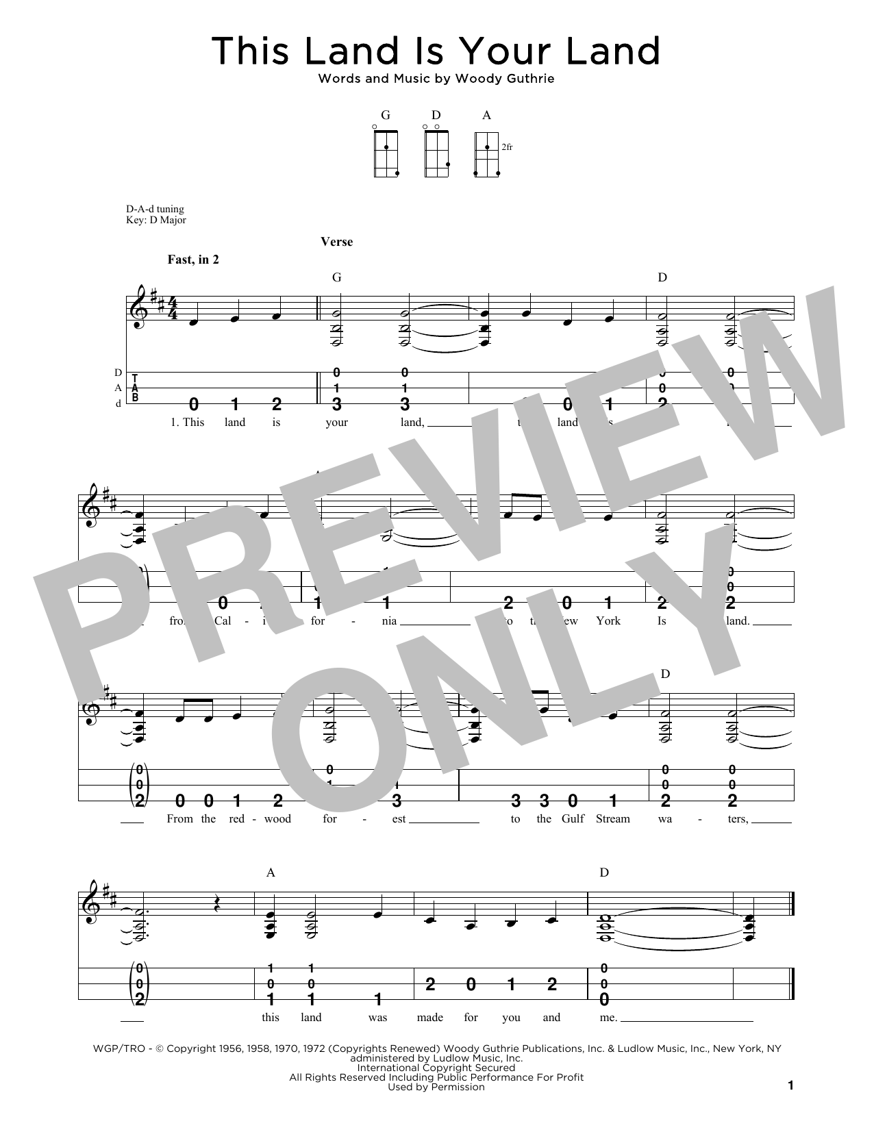 Woody Guthrie This Land Is Your Land (arr. Steven B. Eulberg) Sheet Music Notes & Chords for Dulcimer - Download or Print PDF