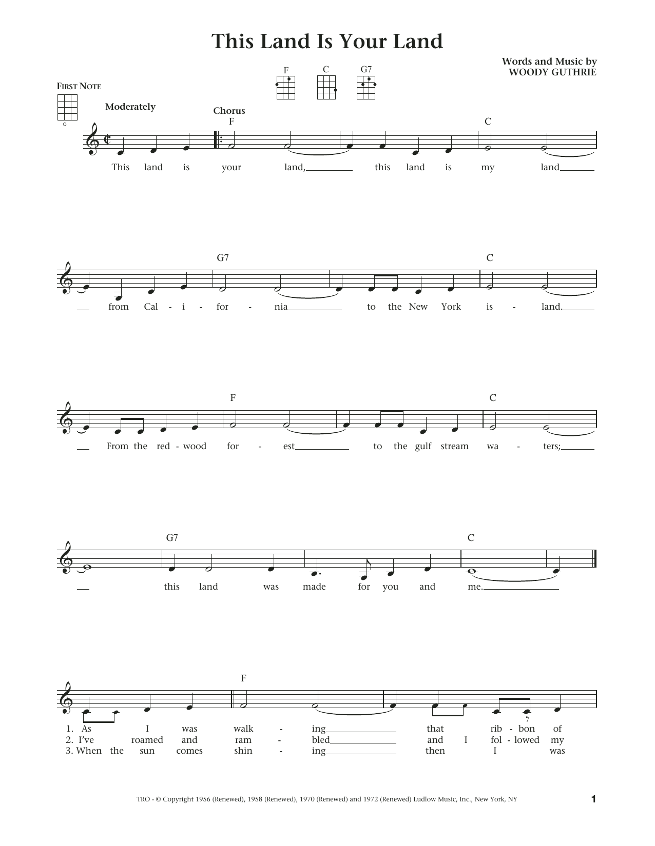Woody Guthrie This Land Is Your Land (from The Daily Ukulele) (arr. Liz and Jim Beloff) Sheet Music Notes & Chords for Ukulele - Download or Print PDF