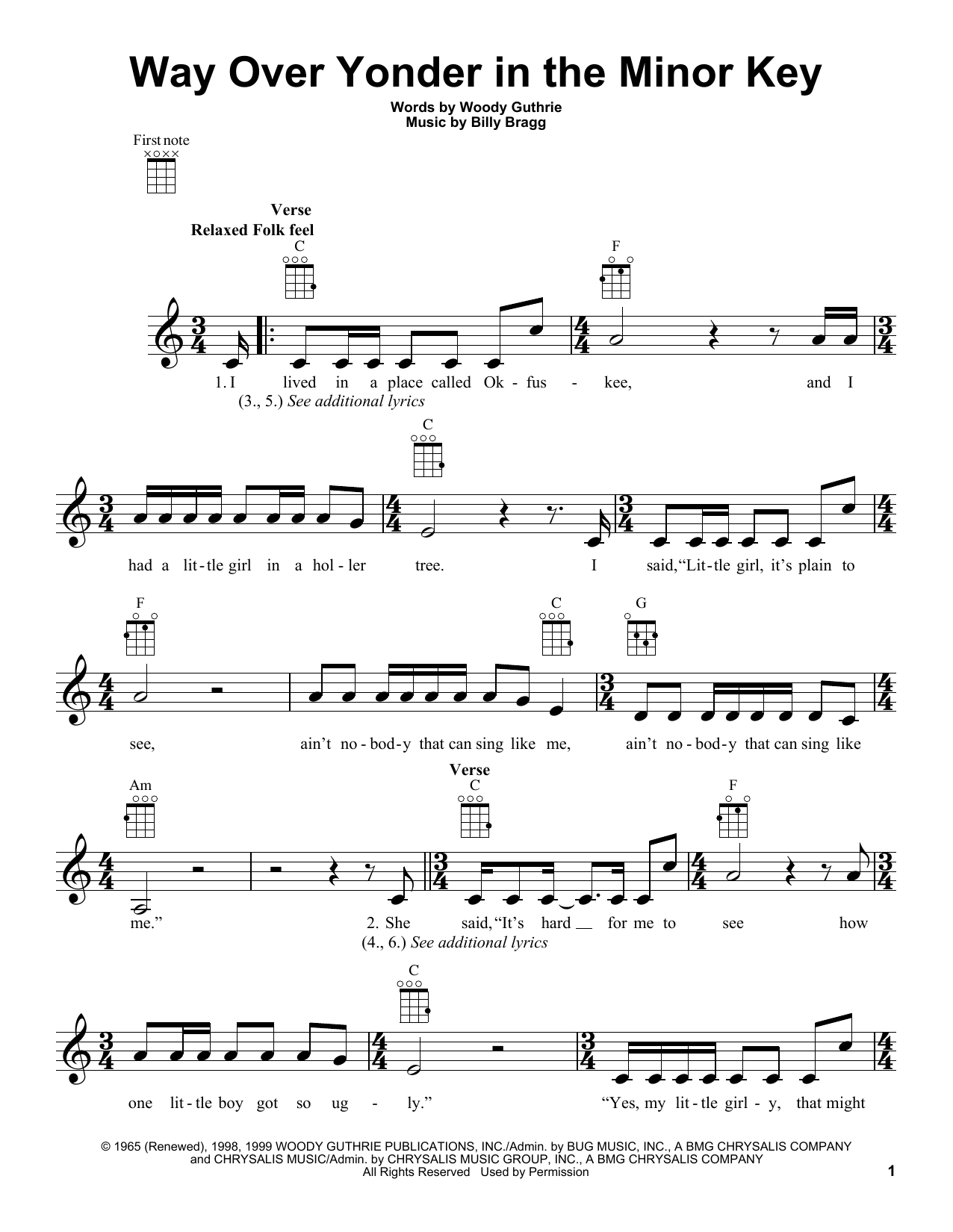Woody Guthrie Way Over Yonder In The Minor Key Sheet Music Notes & Chords for Ukulele - Download or Print PDF