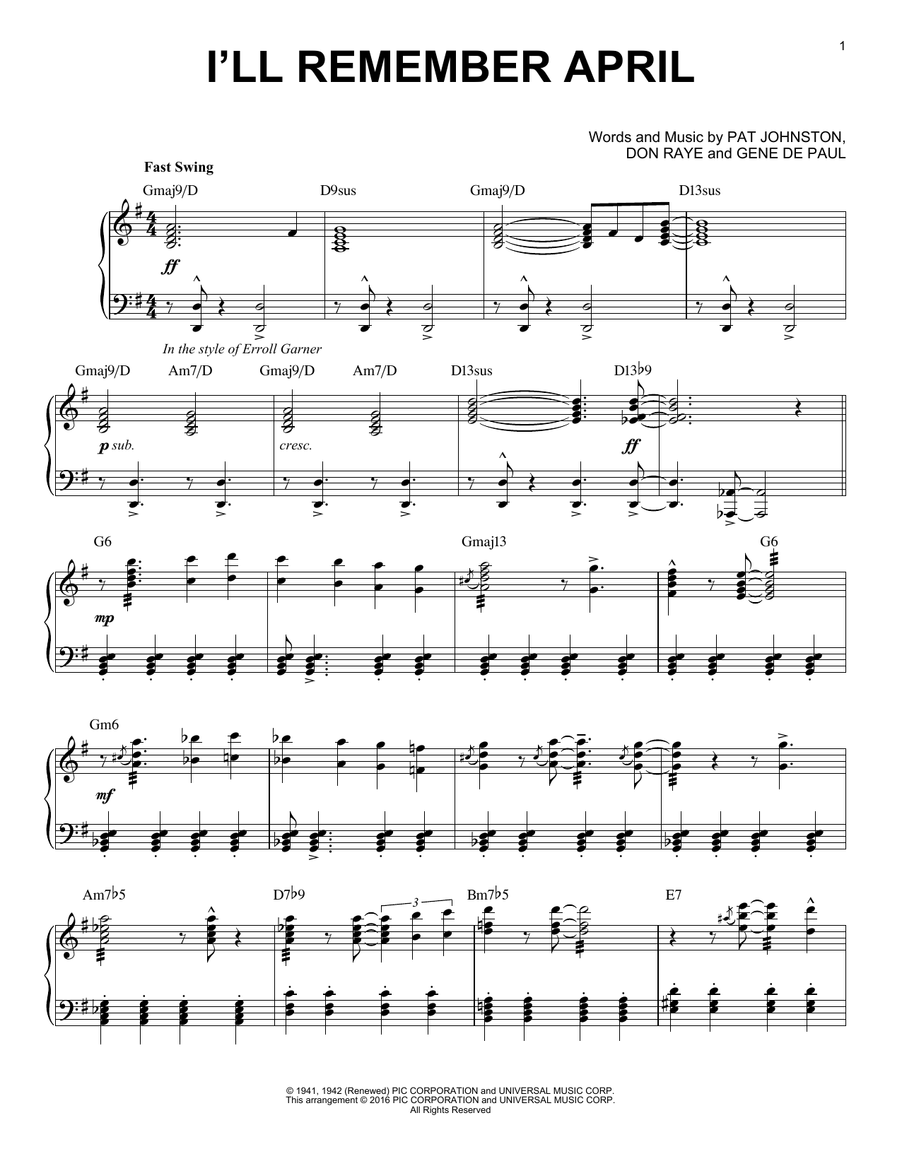 Woody Herman & His Orchestra I'll Remember April (arr. Brent Edstrom) Sheet Music Notes & Chords for Piano - Download or Print PDF