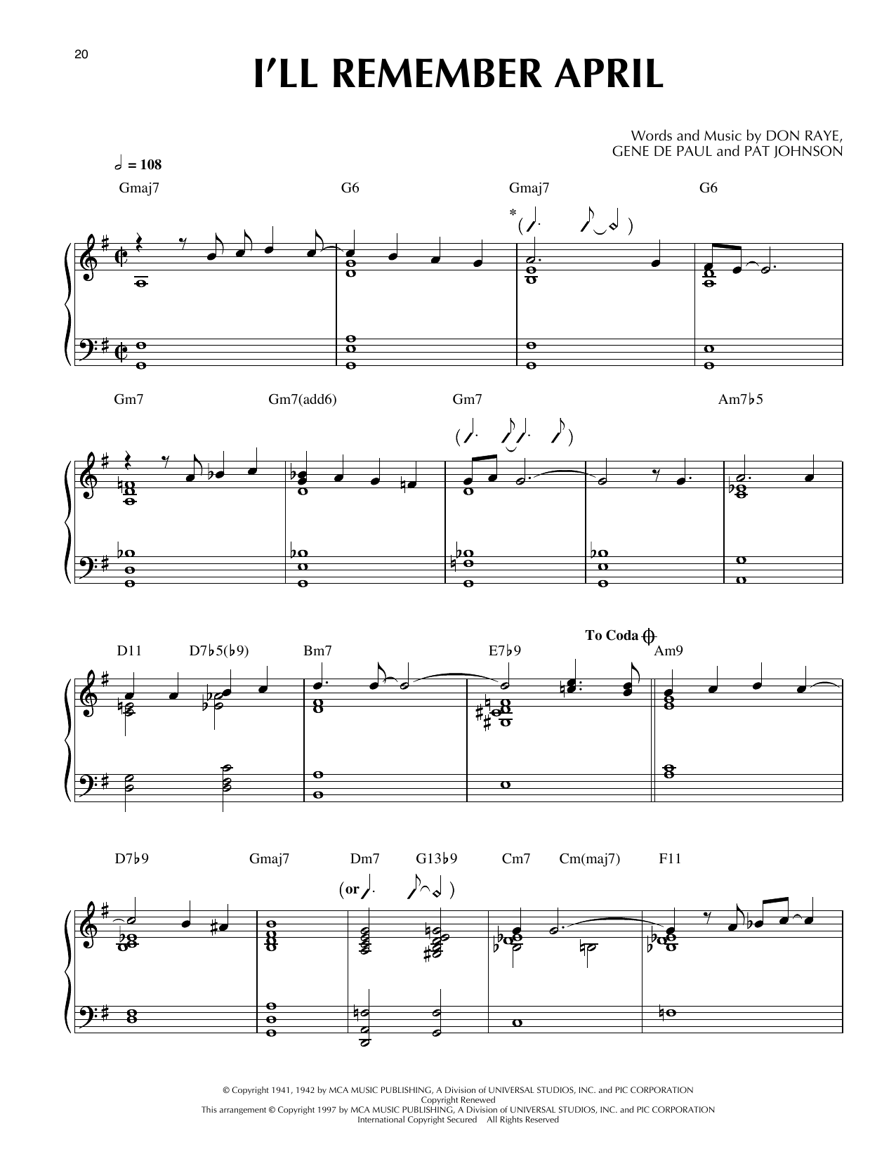 Woody Herman & His Orchestra I'll Remember April (arr. Thomas Coppola) Sheet Music Notes & Chords for Piano Solo - Download or Print PDF
