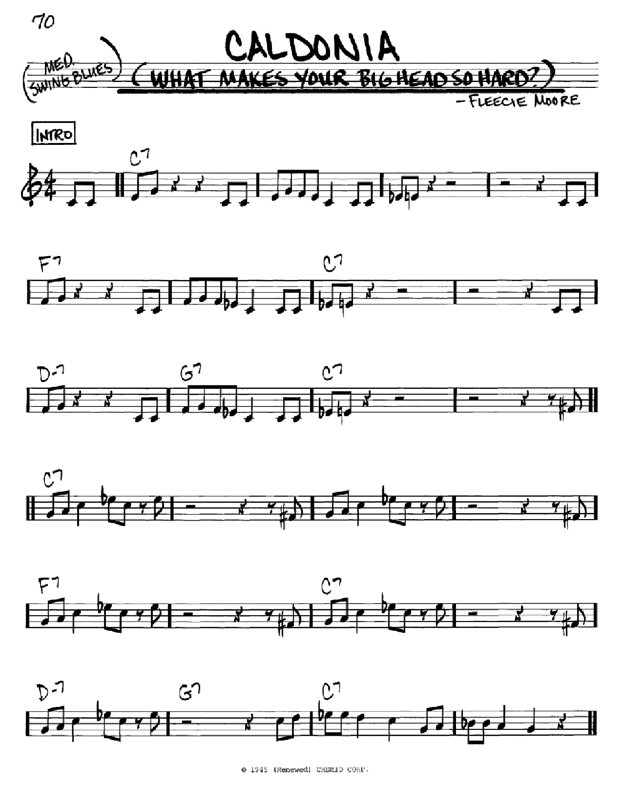 Woody Herman Caldonia (What Makes Your Big Head So Hard?) Sheet Music Notes & Chords for Real Book - Melody & Chords - C Instruments - Download or Print PDF
