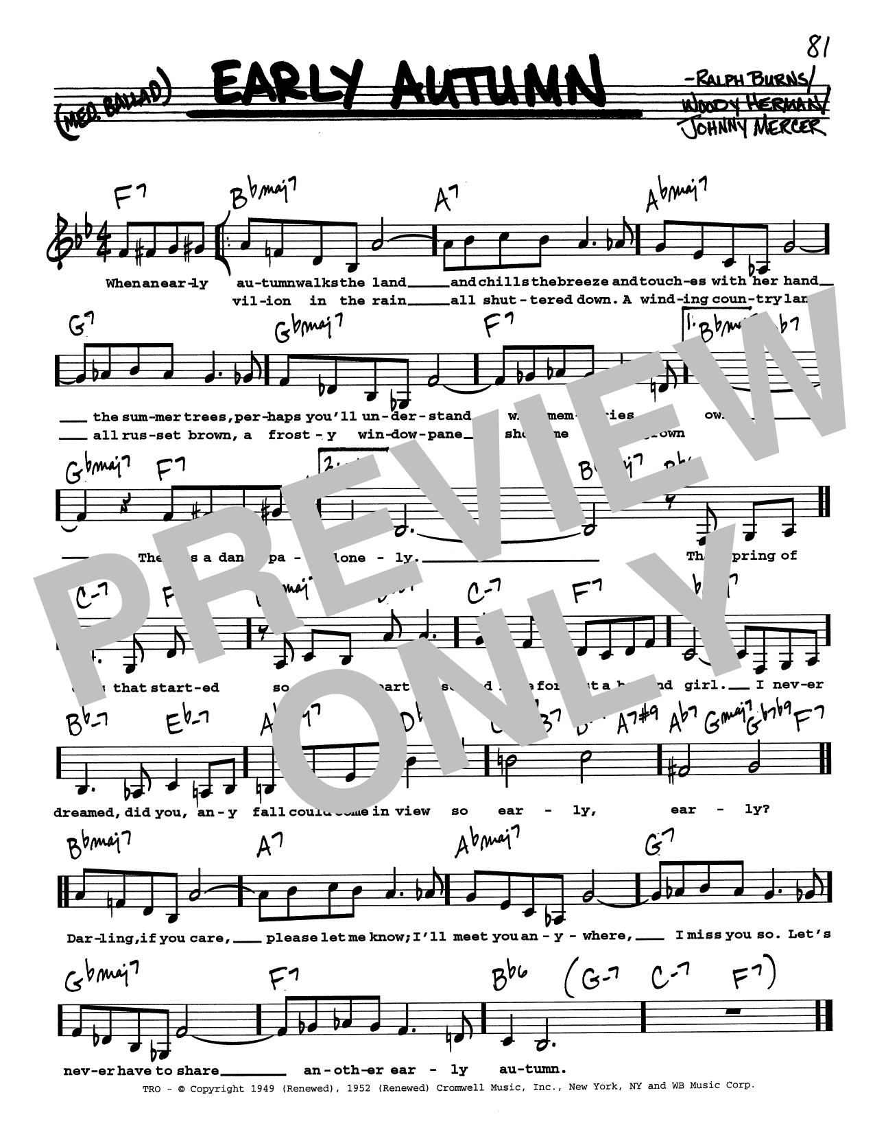 Woody Herman Early Autumn (Low Voice) Sheet Music Notes & Chords for Real Book – Melody, Lyrics & Chords - Download or Print PDF