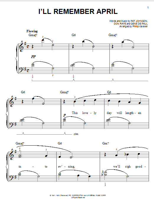 Woody Herman I'll Remember April Sheet Music Notes & Chords for Easy Piano - Download or Print PDF