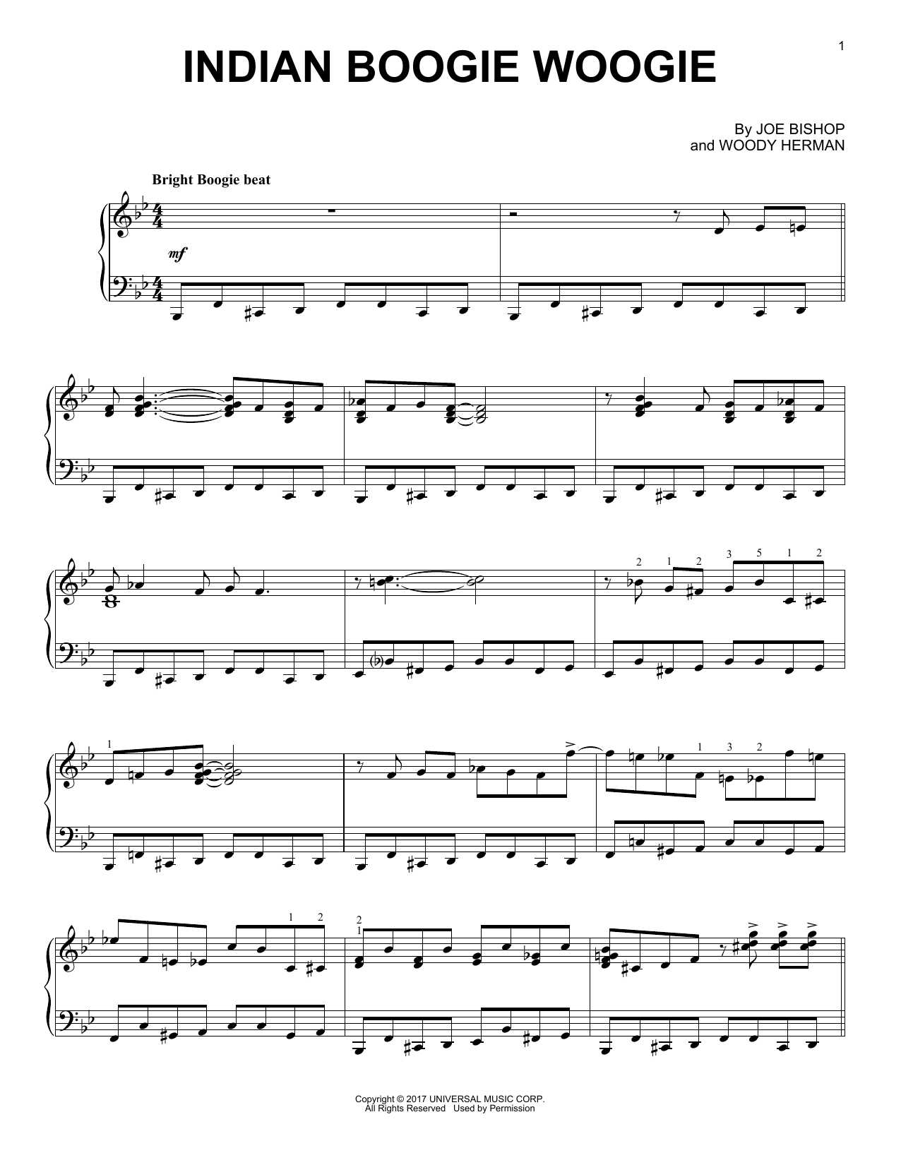 Woody Herman Indian Boogie Woogie Sheet Music Notes & Chords for Piano - Download or Print PDF