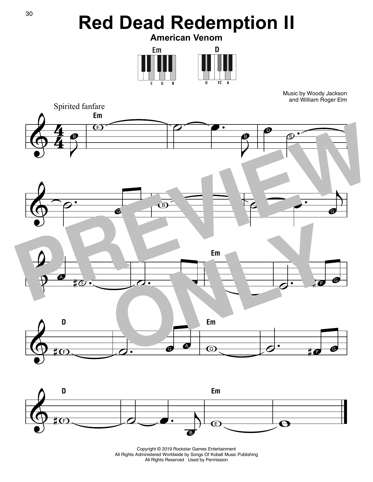 Woody Jackson American Venom (from Red Dead Redemption II) Sheet Music Notes & Chords for Super Easy Piano - Download or Print PDF