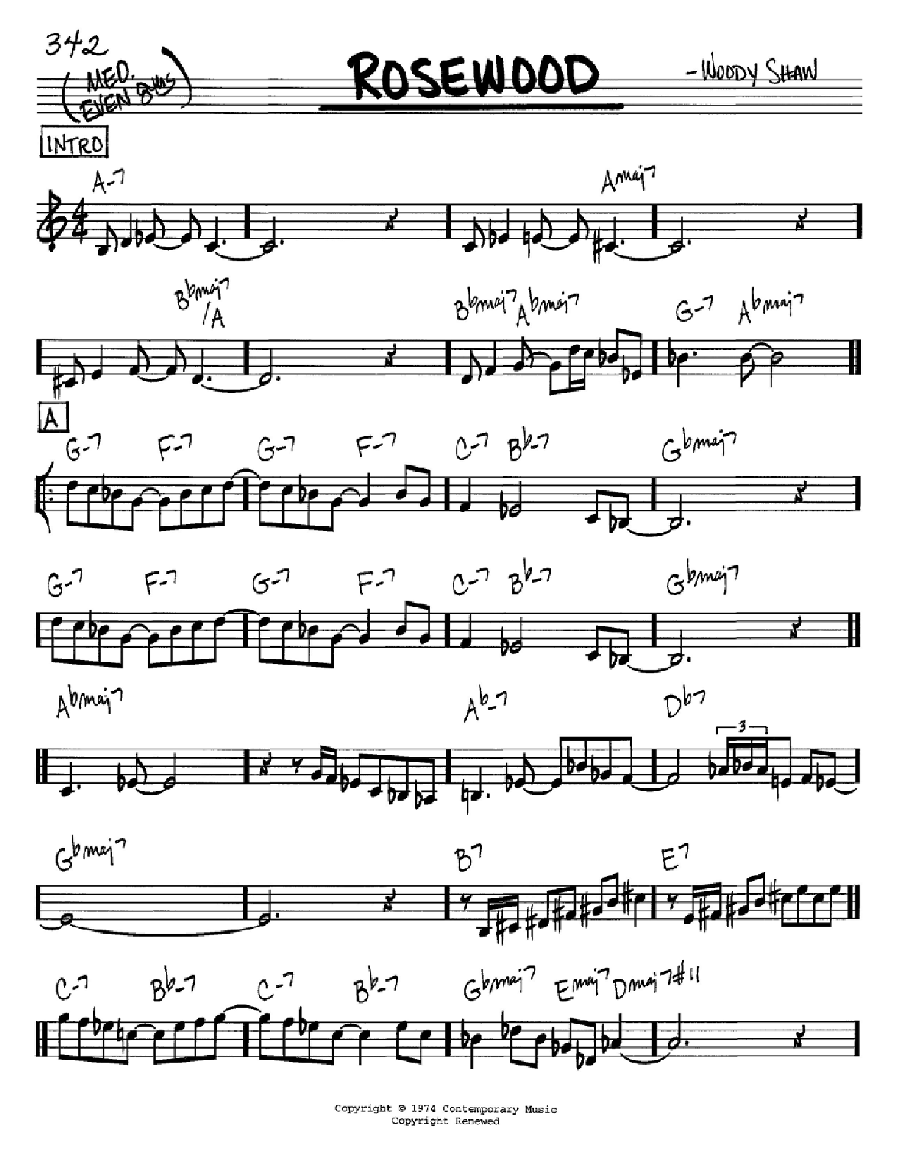 Woody Shaw Rosewood Sheet Music Notes & Chords for Real Book - Melody & Chords - C Instruments - Download or Print PDF