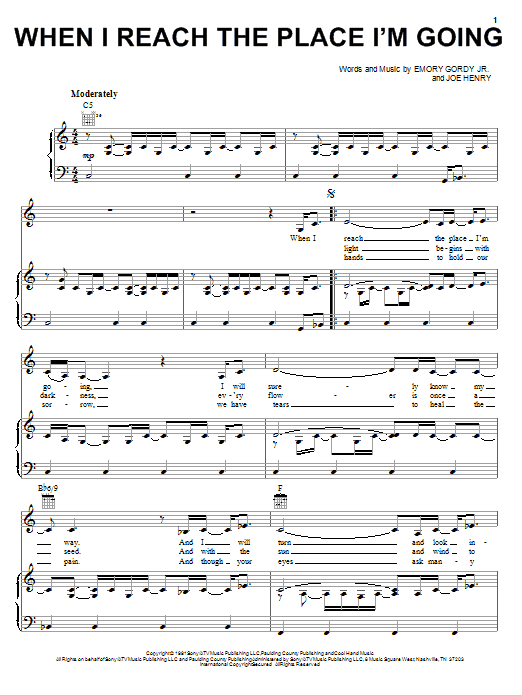 Wynonna When I Reach The Place I'm Going Sheet Music Notes & Chords for Piano, Vocal & Guitar (Right-Hand Melody) - Download or Print PDF