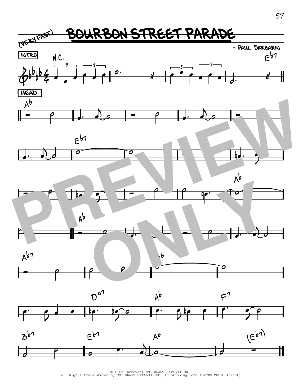 Wynton Marsalis Bourbon Street Parade Sheet Music Notes & Chords for Real Book – Melody & Chords - Download or Print PDF