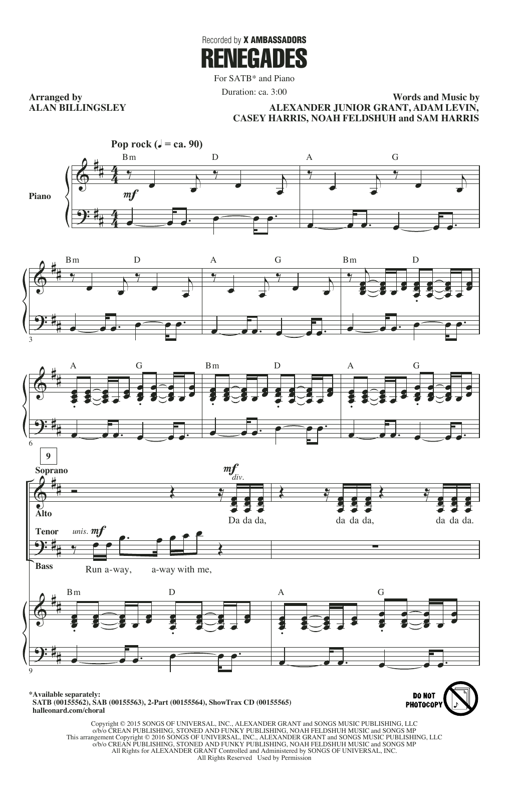 X Ambassadors Renegades (arr. Alan Billingsley) Sheet Music Notes & Chords for SATB - Download or Print PDF