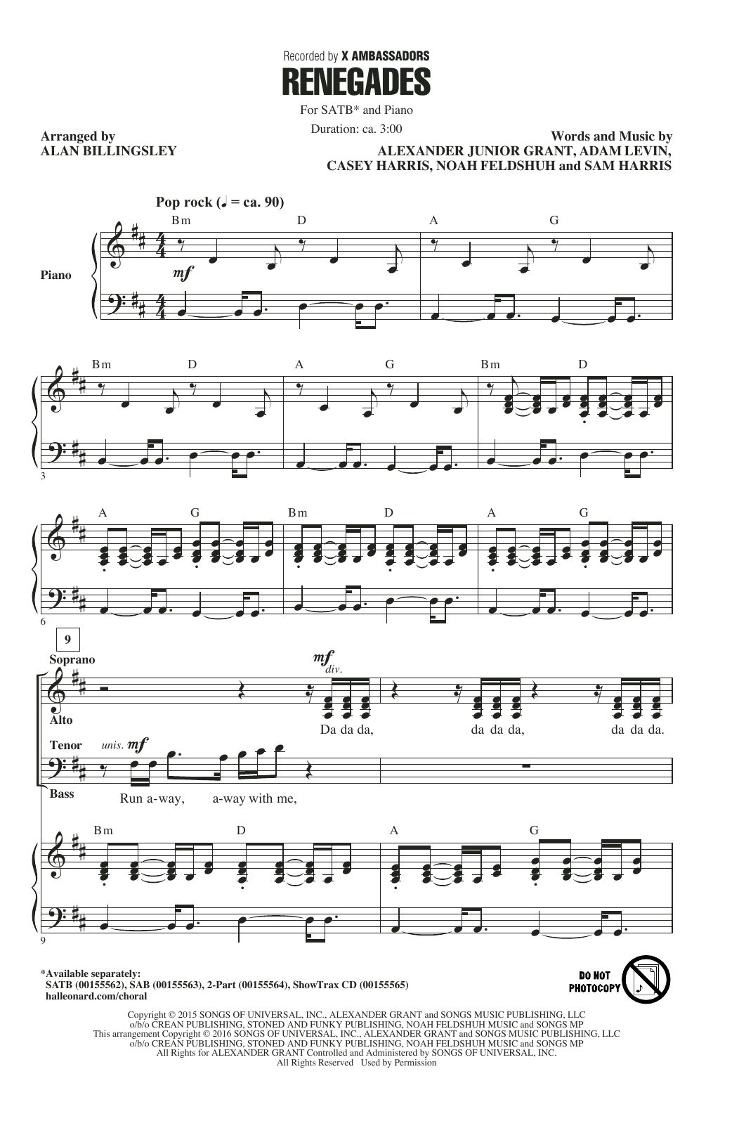 X Ambassadors Renegades (arr. Alan Billingsley) Sheet Music Notes & Chords for 2-Part Choir - Download or Print PDF