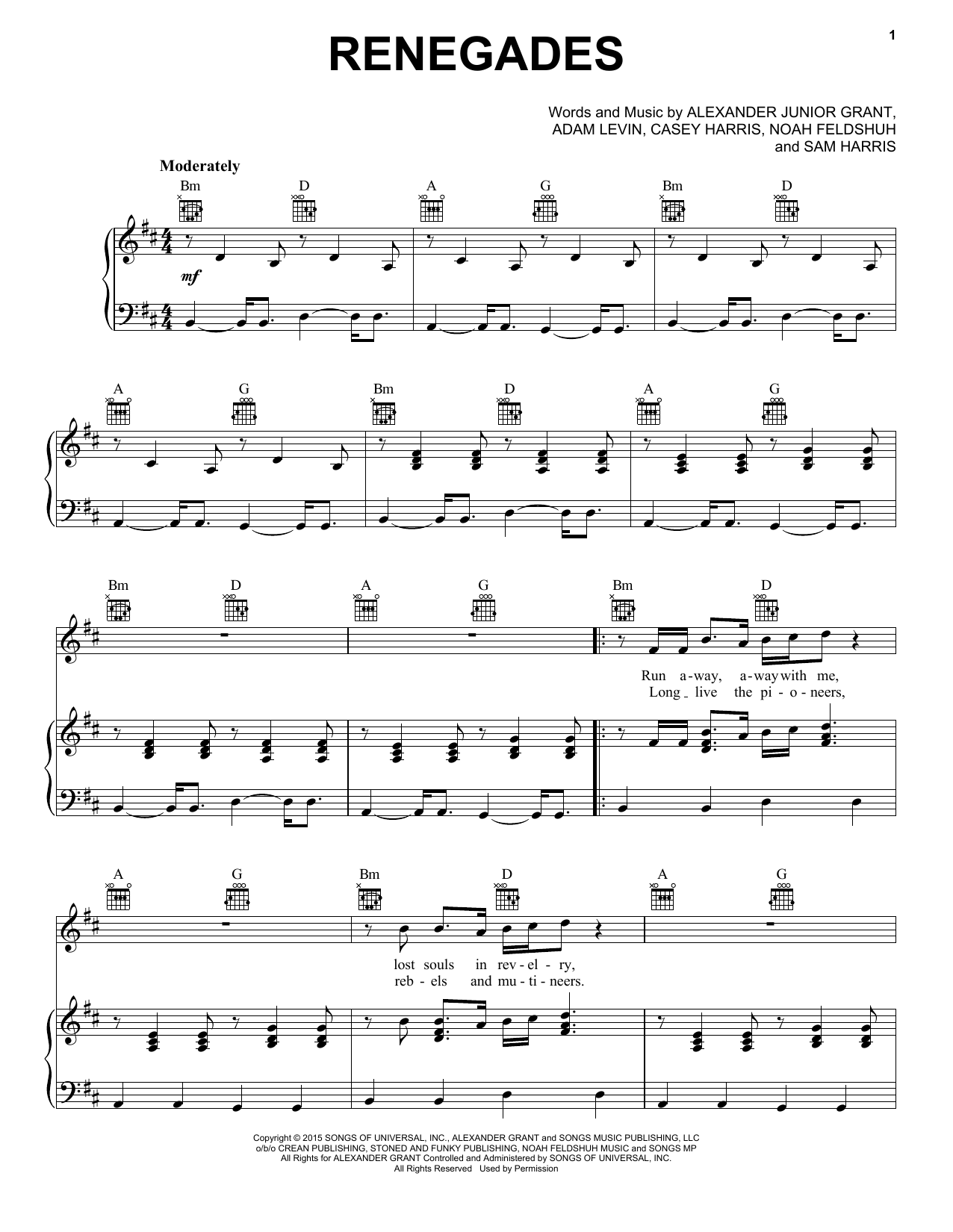 X Ambassadors Renegades Sheet Music Notes & Chords for SPREP - Download or Print PDF