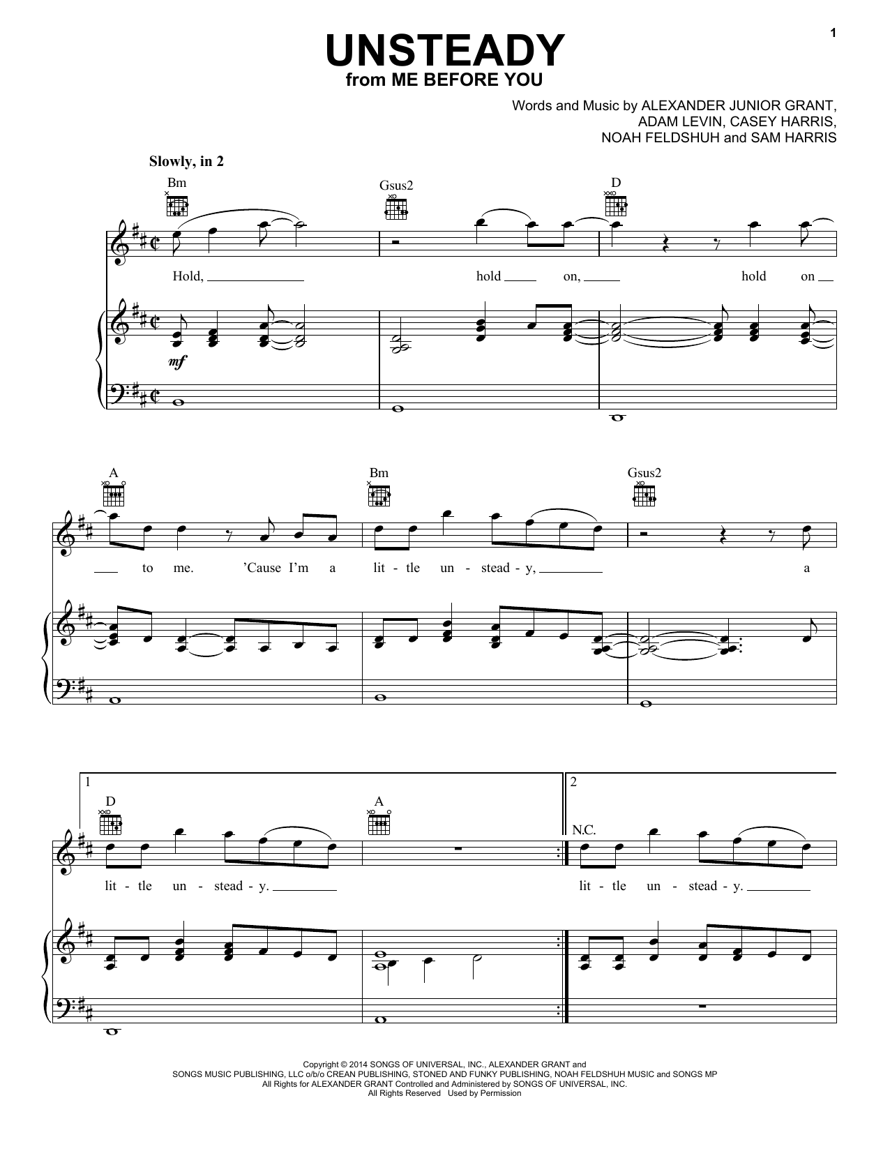 X Ambassadors Unsteady Sheet Music Notes & Chords for Piano, Vocal & Guitar (Right-Hand Melody) - Download or Print PDF