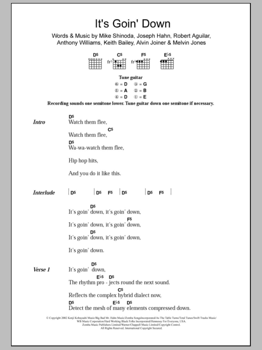 X-Ecutioners It's Goin' Down (feat. Mike Shinoda & Mr Hahn) Sheet Music Notes & Chords for Lyrics & Chords - Download or Print PDF