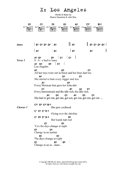 x Los Angeles Sheet Music Notes & Chords for Lyrics & Chords - Download or Print PDF