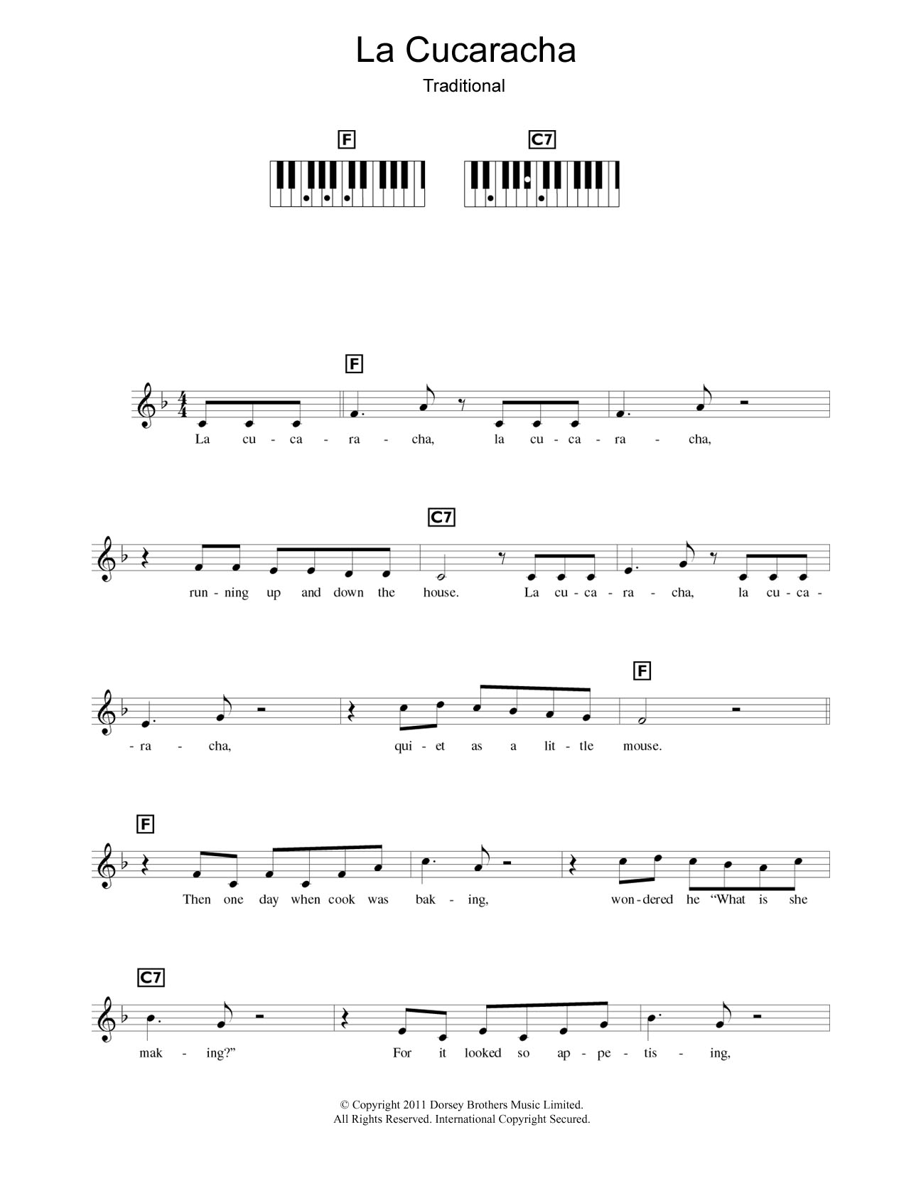 Xavier Cugat La Cucaracha (The Cockroach) Sheet Music Notes & Chords for Piano Chords/Lyrics - Download or Print PDF