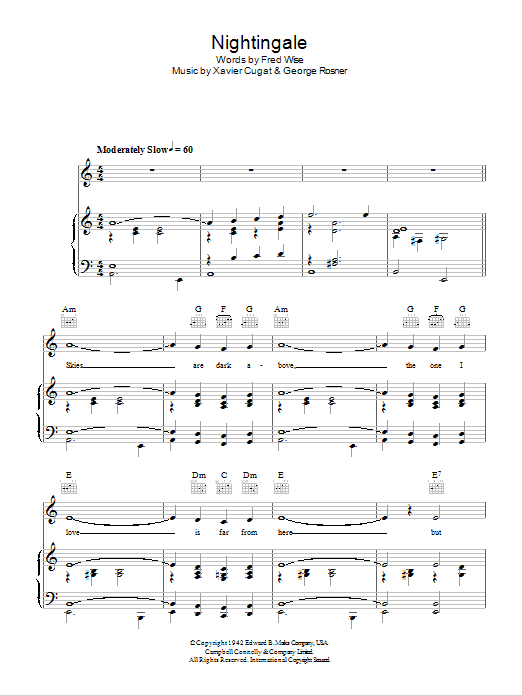 Xavier Cugat Nightingale Sheet Music Notes & Chords for Piano, Vocal & Guitar (Right-Hand Melody) - Download or Print PDF