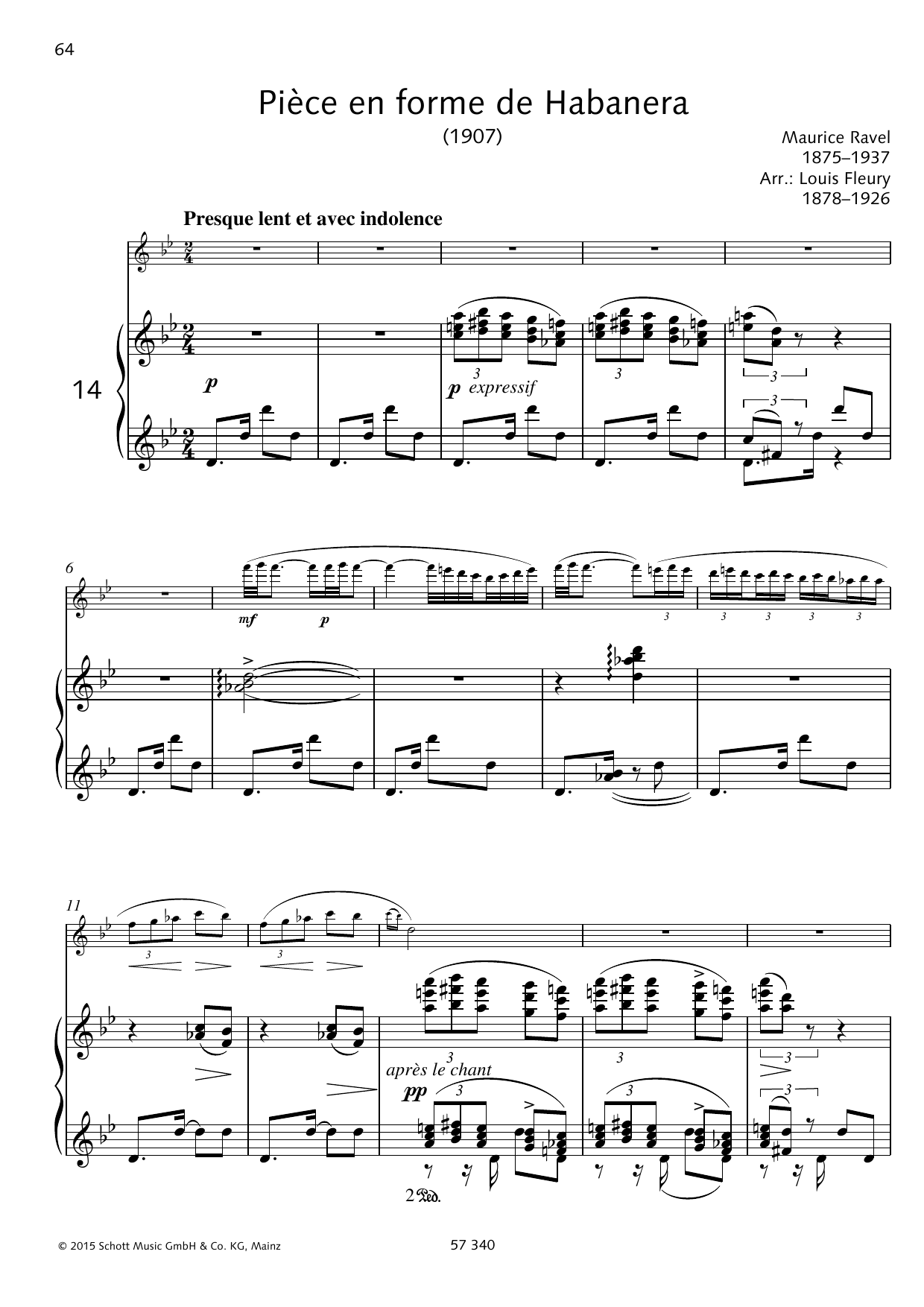 Xavier Leroux Piece En Forme De Habanera Sheet Music Notes & Chords for Woodwind Solo - Download or Print PDF