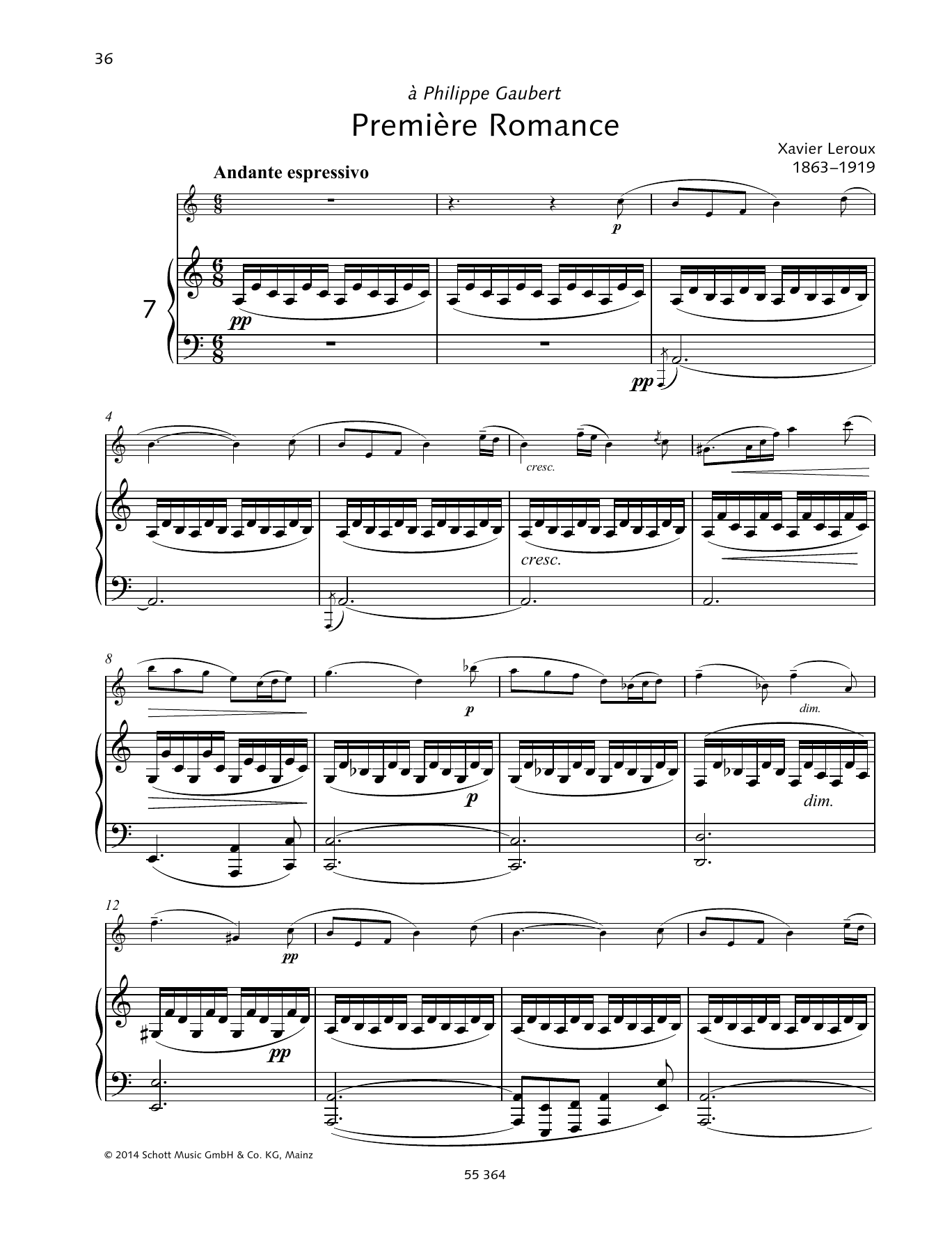 Xavier Leroux Prèmiere Romance Sheet Music Notes & Chords for Woodwind Solo - Download or Print PDF