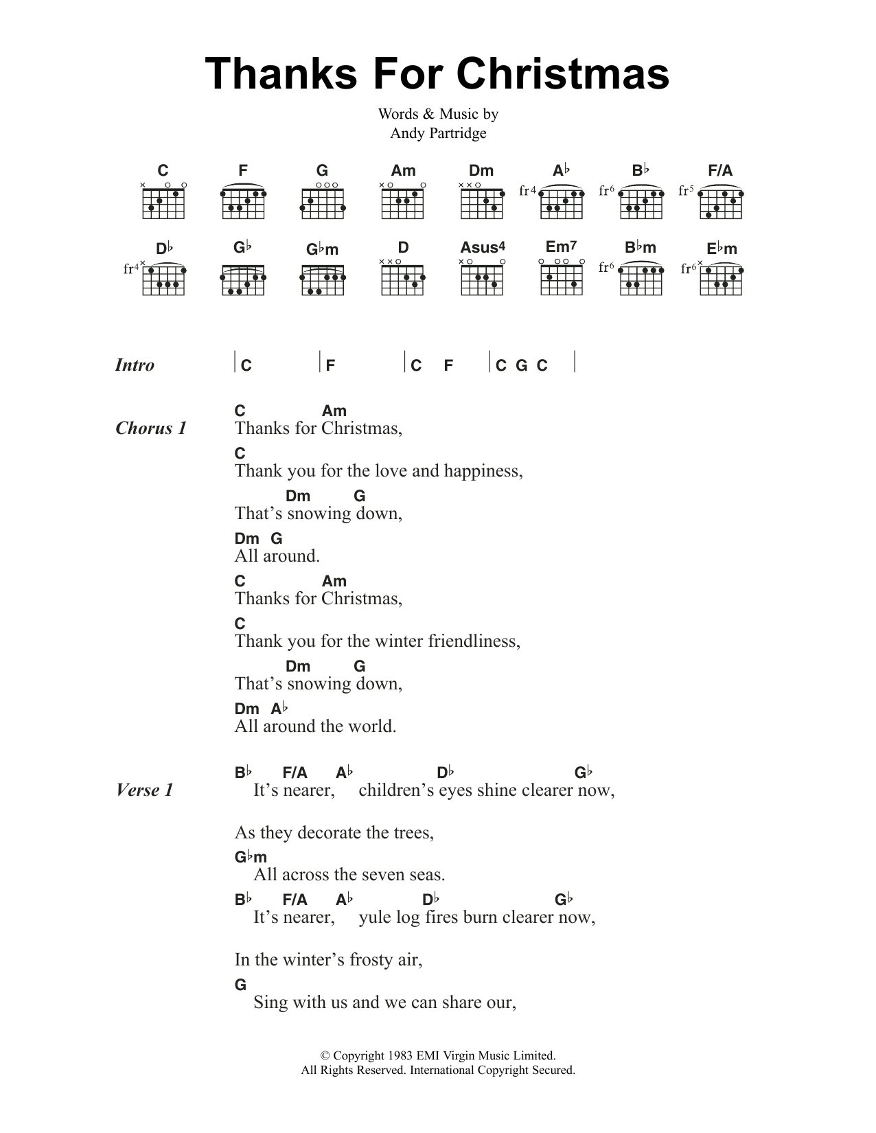 XTC Thanks For Christmas Sheet Music Notes & Chords for Lyrics & Chords - Download or Print PDF