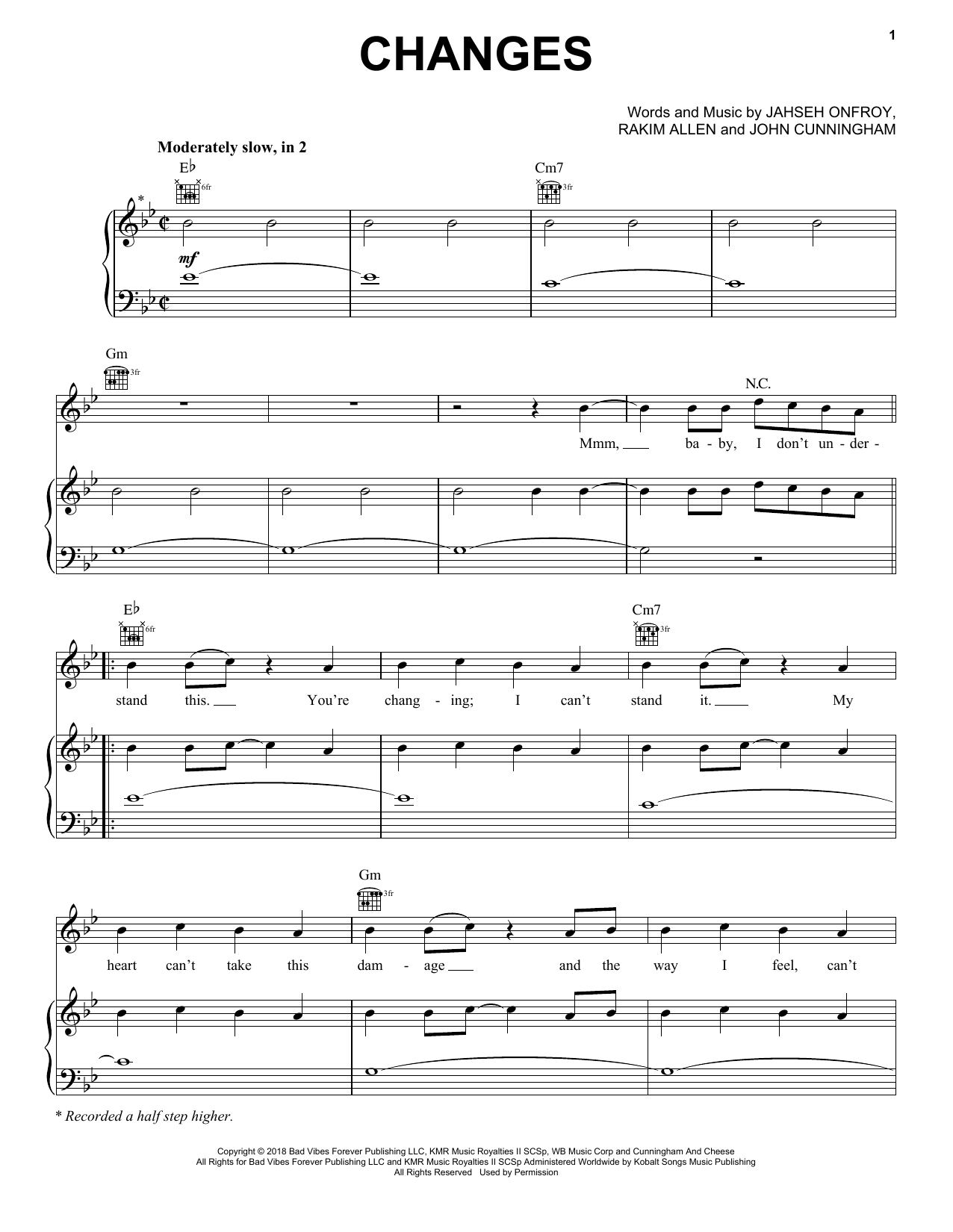 XXXTentacion Changes Sheet Music Notes & Chords for Piano, Vocal & Guitar (Right-Hand Melody) - Download or Print PDF