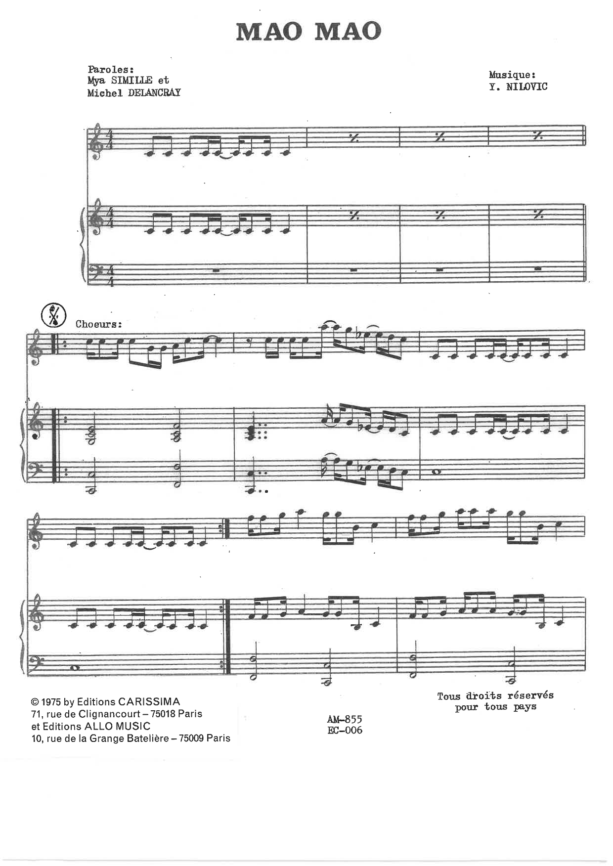 Y. Nilovic Mao Mao Sheet Music Notes & Chords for Piano & Vocal - Download or Print PDF Y. Nilovic Mao Mao Sheet Music Notes & Chords for Piano & Vocal - Download or Print PDF