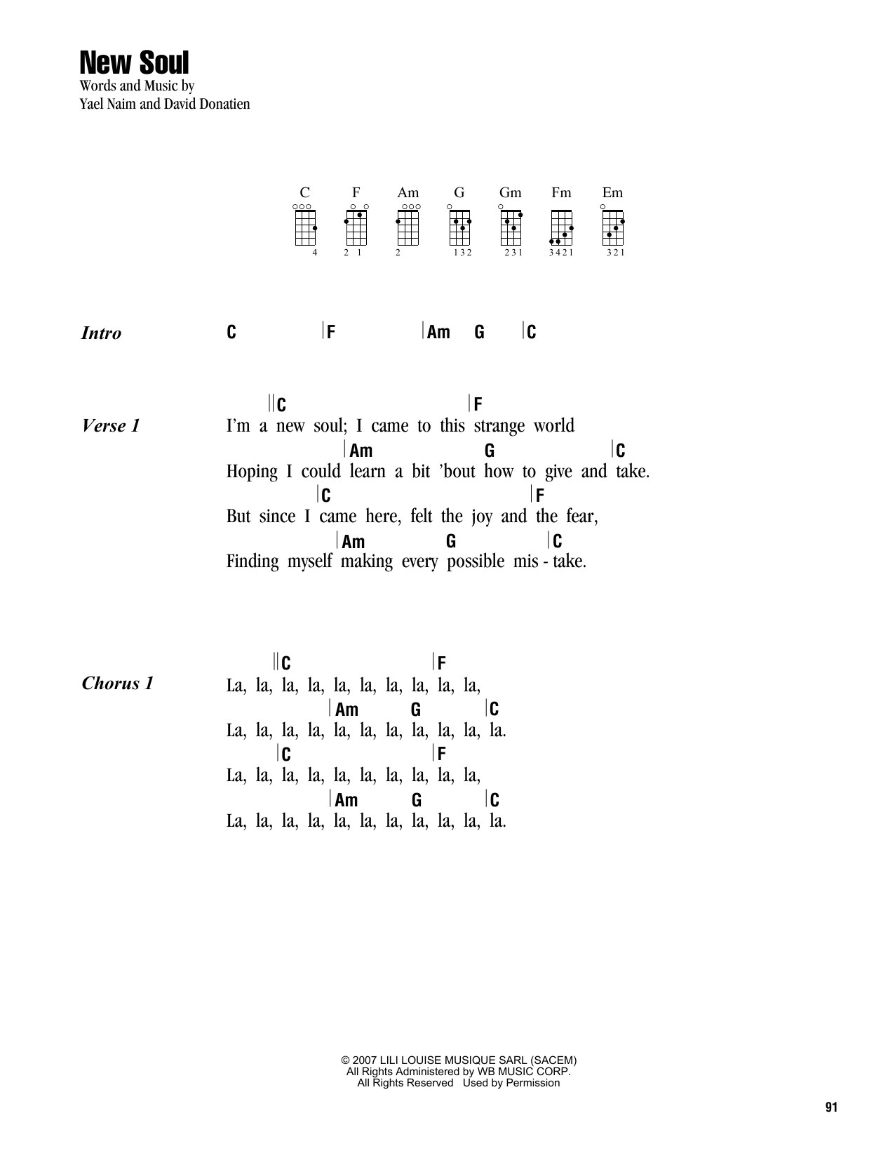 Yael Naim New Soul Sheet Music Notes & Chords for Ukulele Chords/Lyrics - Download or Print PDF