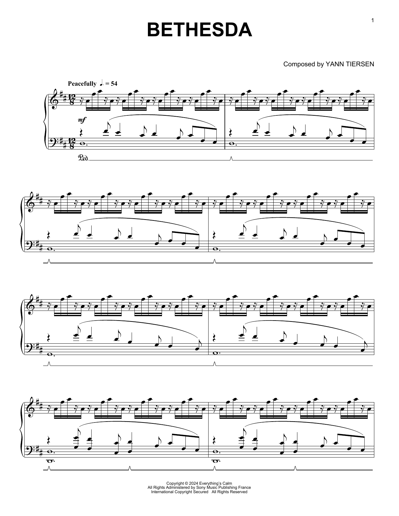 Yann Tiersen Bethesda Sheet Music Notes & Chords for Piano Solo - Download or Print PDF