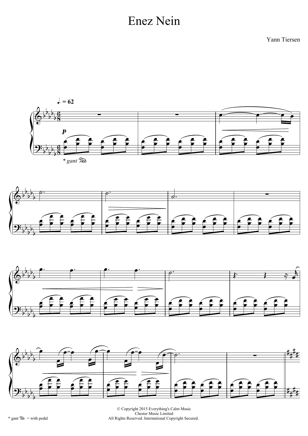 Yann Tiersen Enez Nein Sheet Music Notes & Chords for Piano - Download or Print PDF