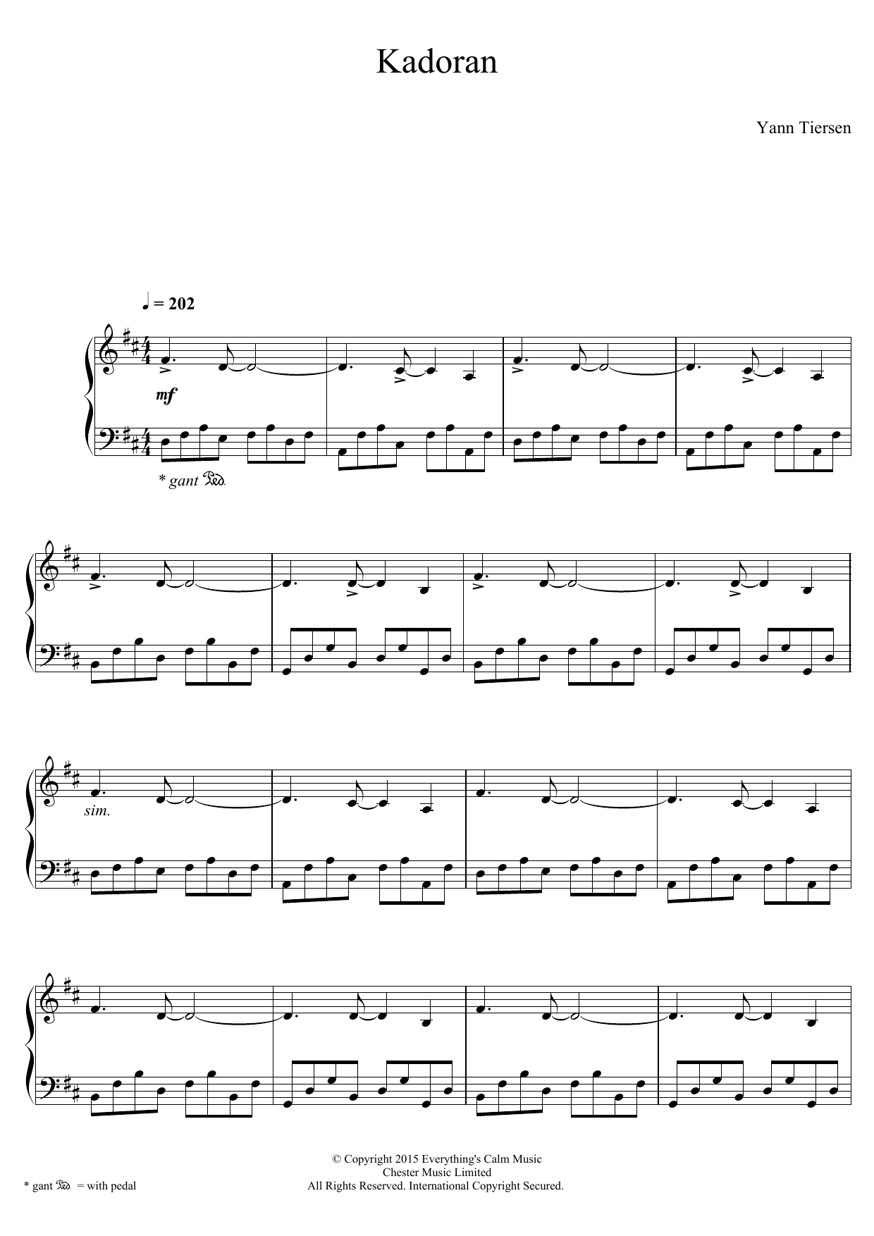Yann Tiersen Kadoran Sheet Music Notes & Chords for Piano - Download or Print PDF
