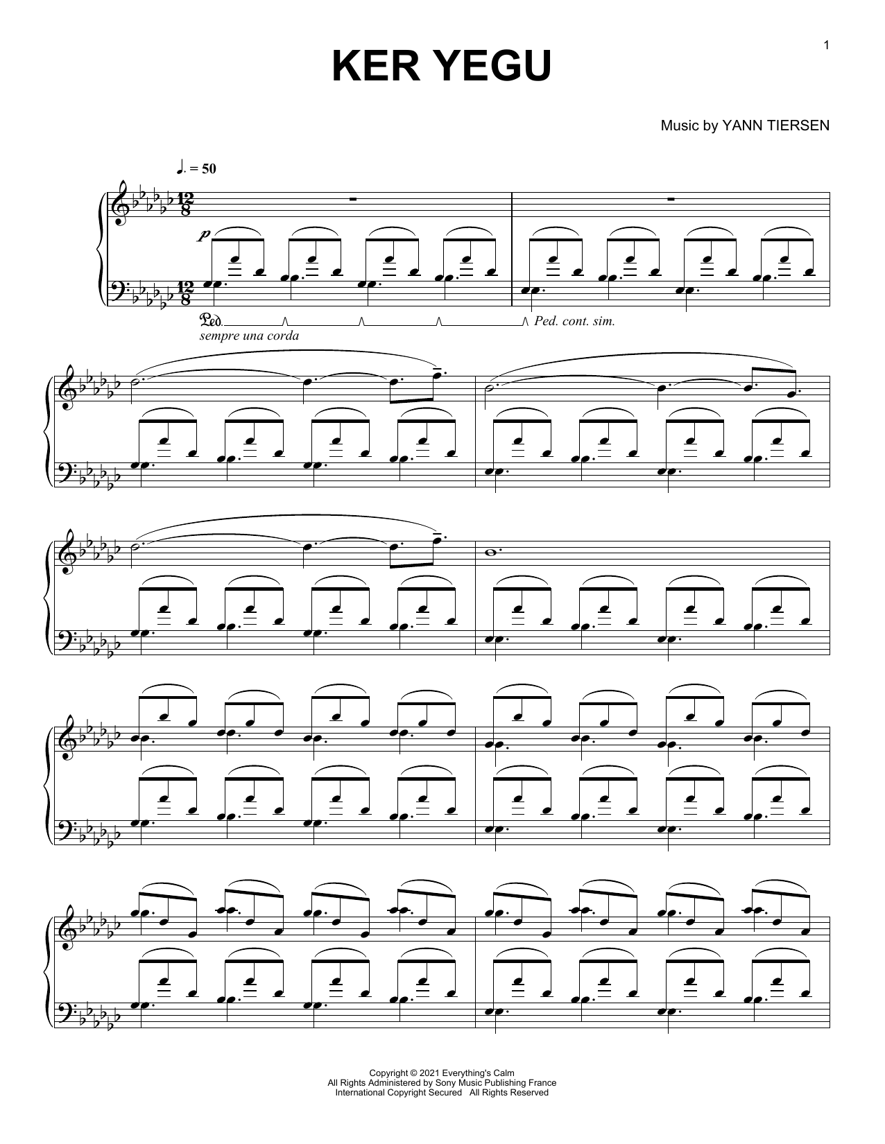 Yann Tiersen Ker Yegu Sheet Music Notes & Chords for Piano Solo - Download or Print PDF