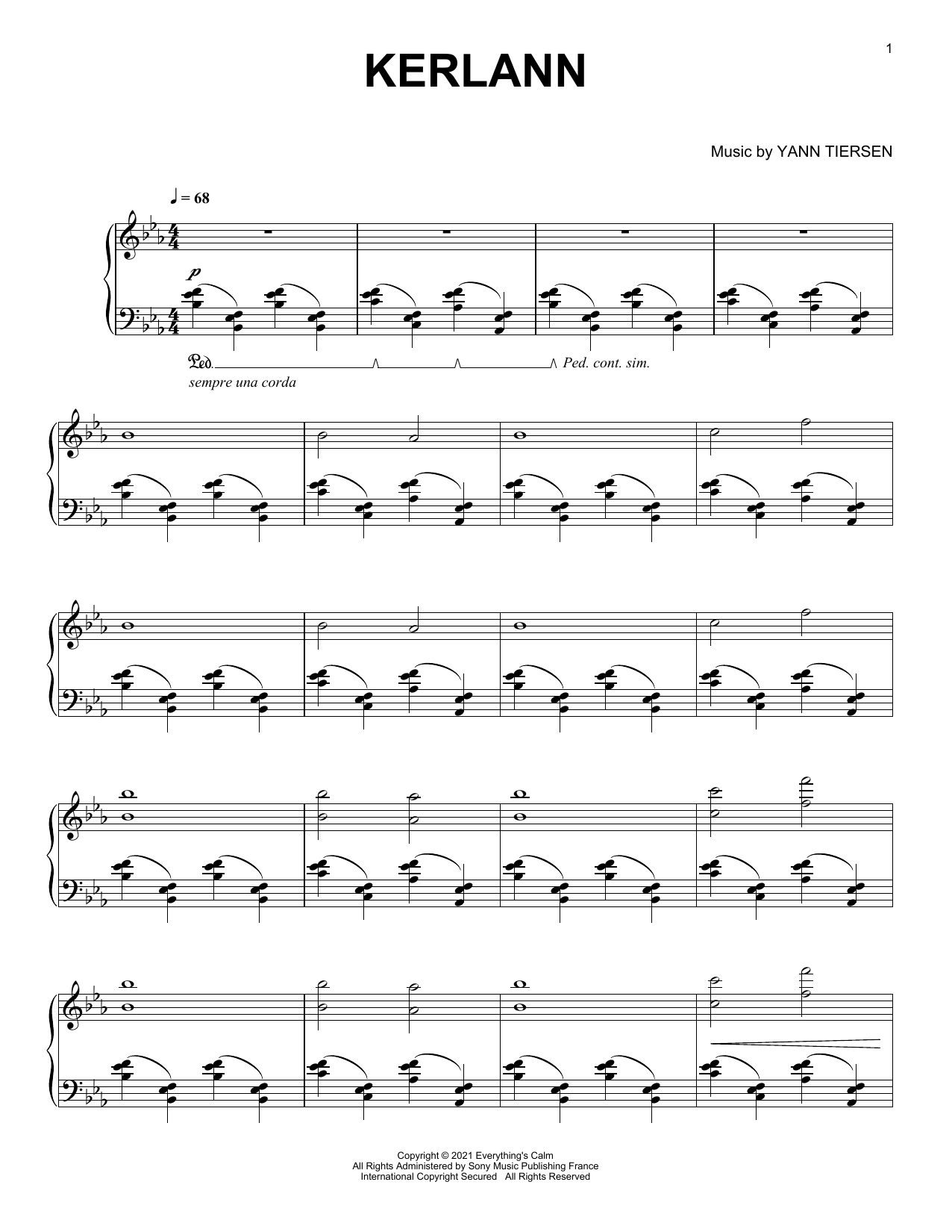 Yann Tiersen Kerlann Sheet Music Notes & Chords for Piano Solo - Download or Print PDF