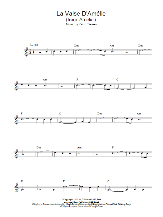Yann Tiersen La Valse D'Amelie Sheet Music Notes & Chords for Lead Sheet / Fake Book - Download or Print PDF