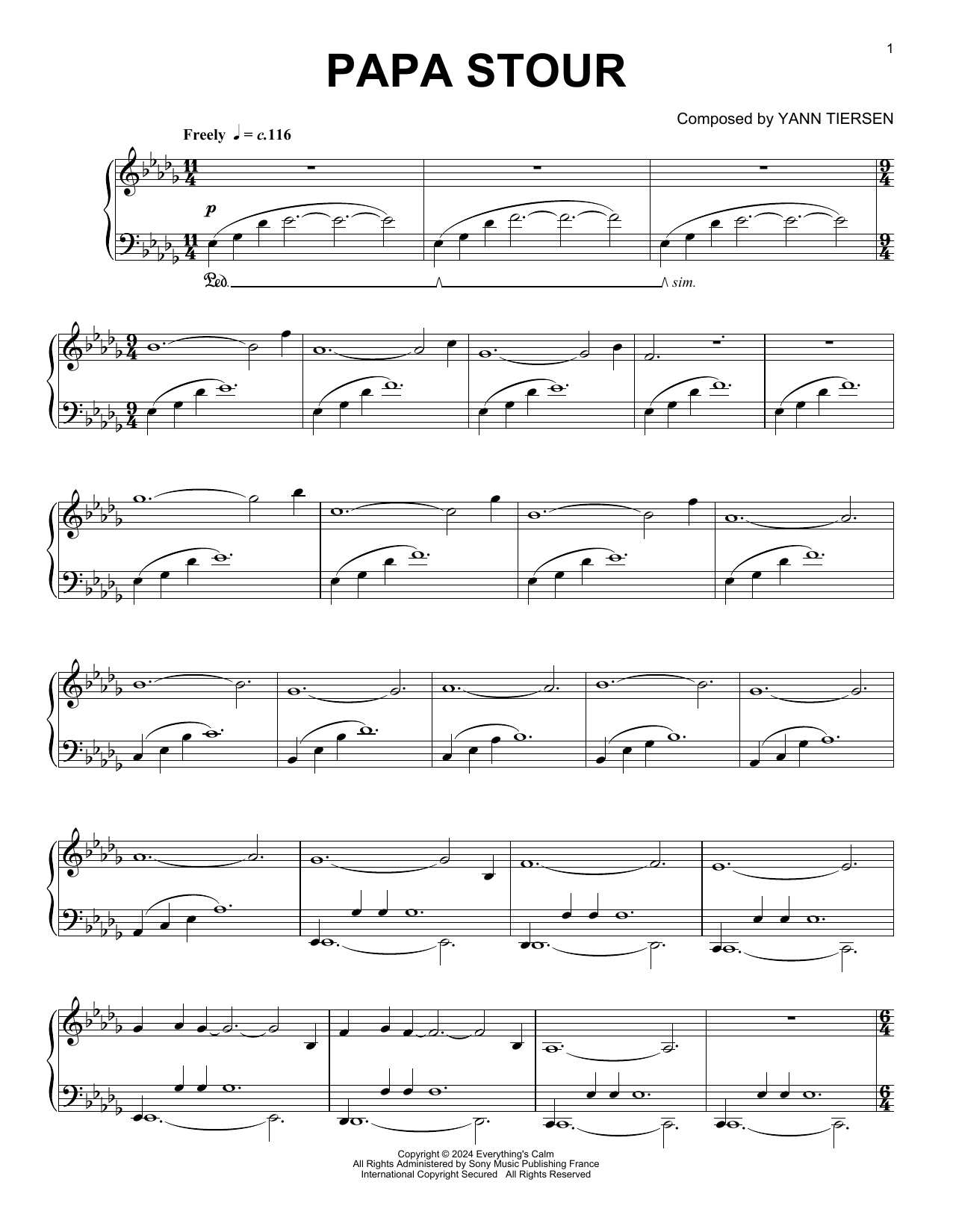 Yann Tiersen Papa Stour Sheet Music Notes & Chords for Piano Solo - Download or Print PDF