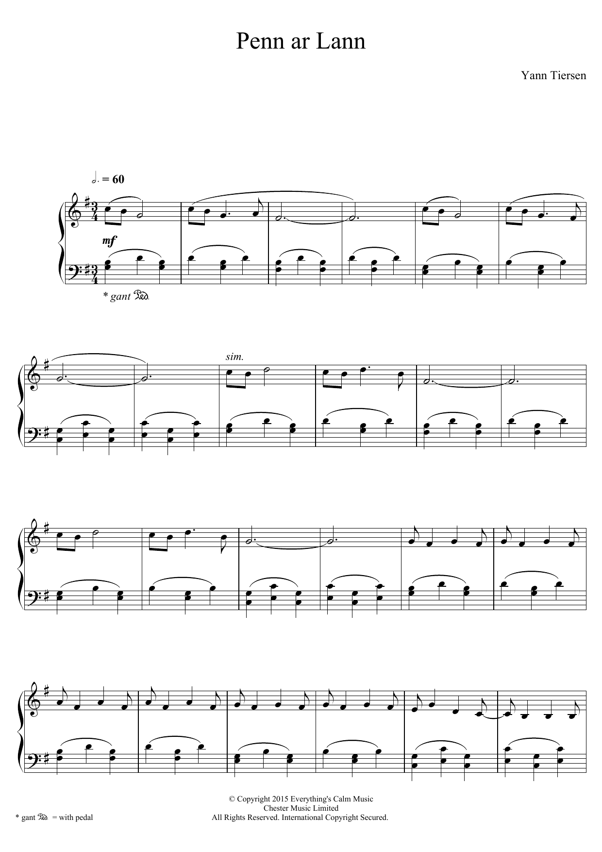 Yann Tiersen Penn Ar Lann Sheet Music Notes & Chords for Piano - Download or Print PDF