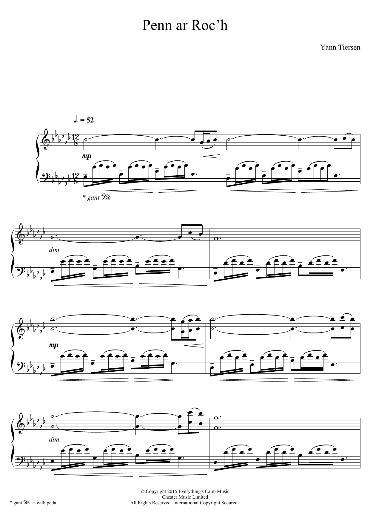 Yann Tiersen Penn Ar Roc'h Sheet Music Notes & Chords for Piano - Download or Print PDF