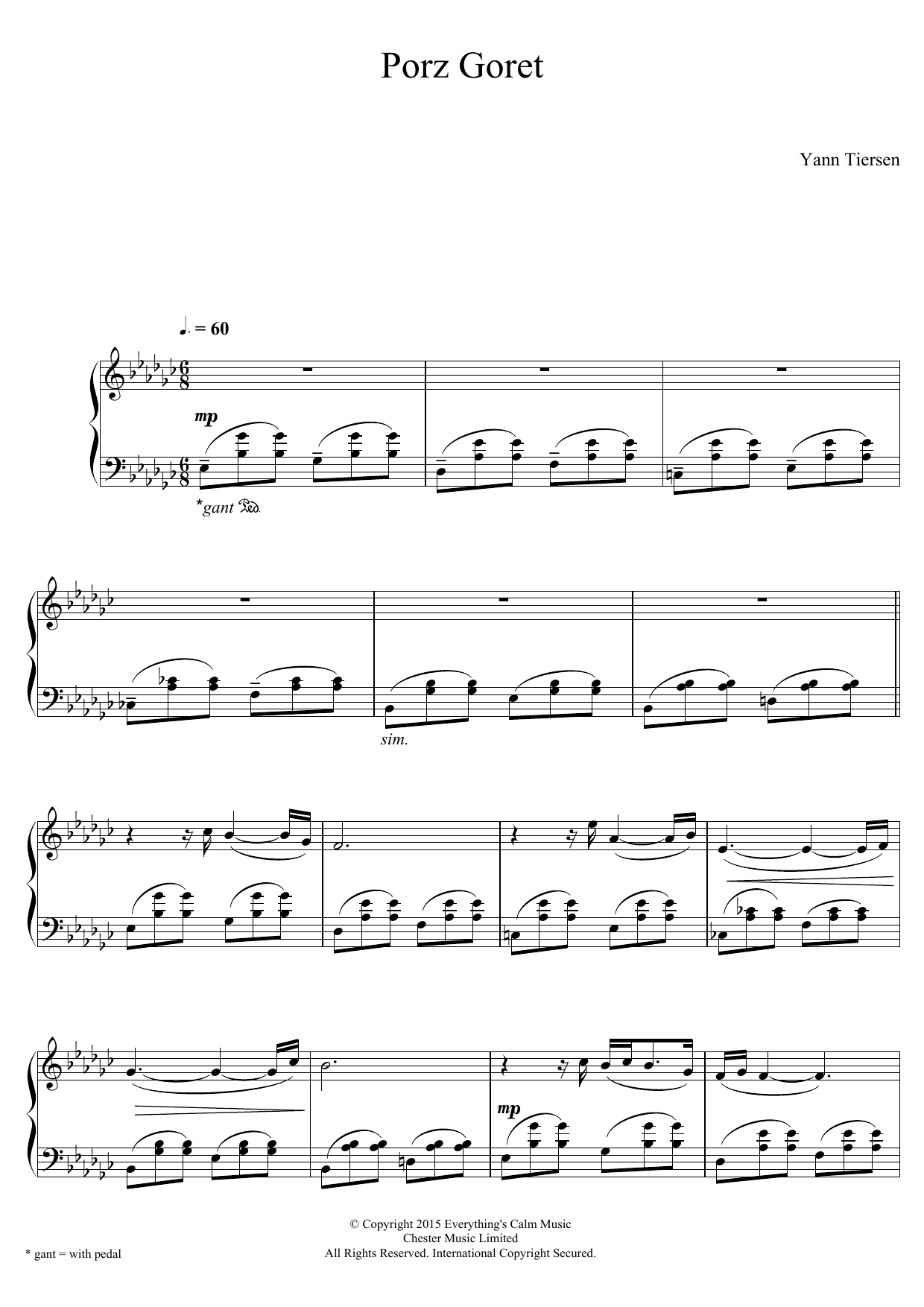 Yann Tiersen Porz Goret Sheet Music Notes & Chords for Piano Solo - Download or Print PDF