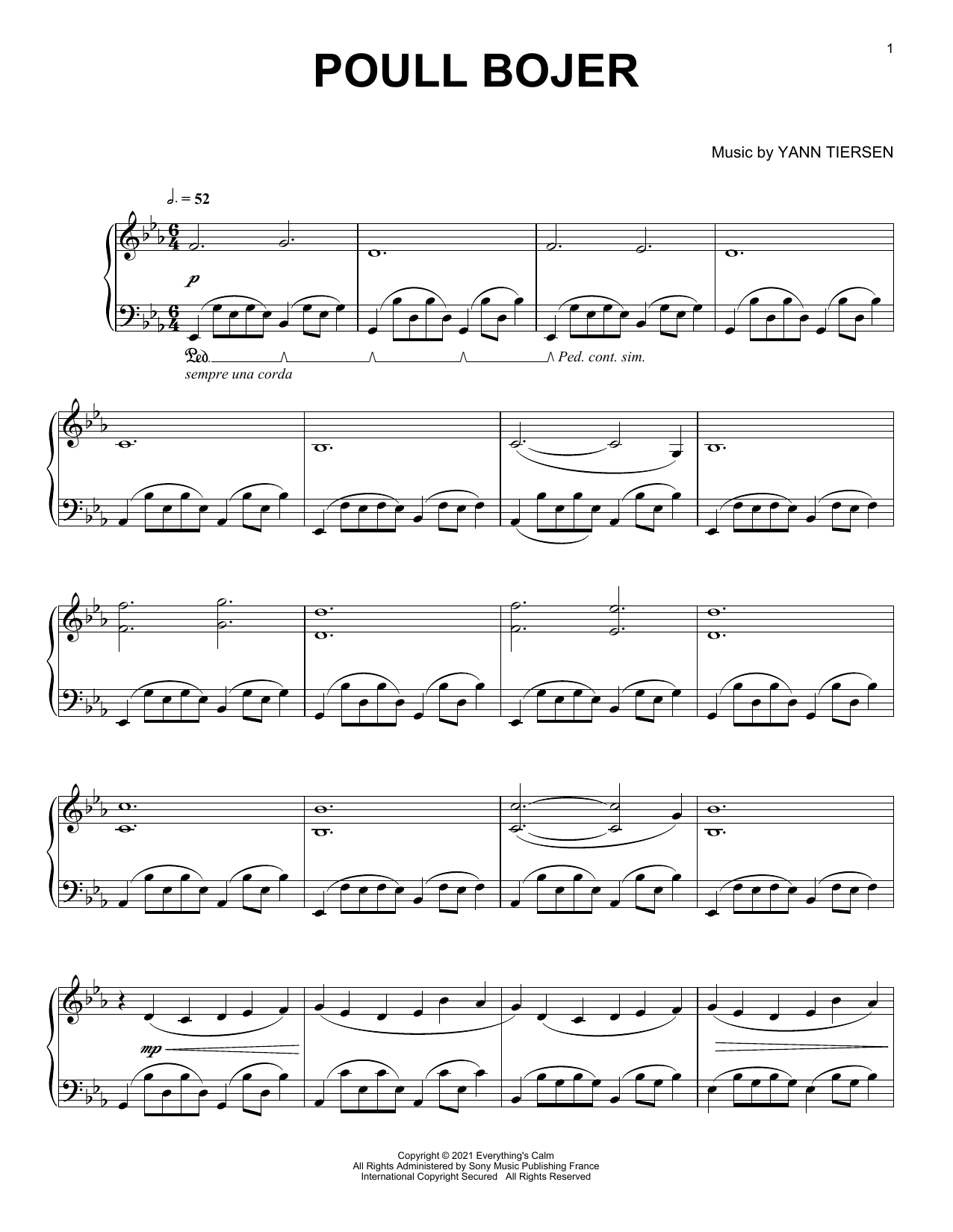 Yann Tiersen Poull Bojer Sheet Music Notes & Chords for Piano Solo - Download or Print PDF
