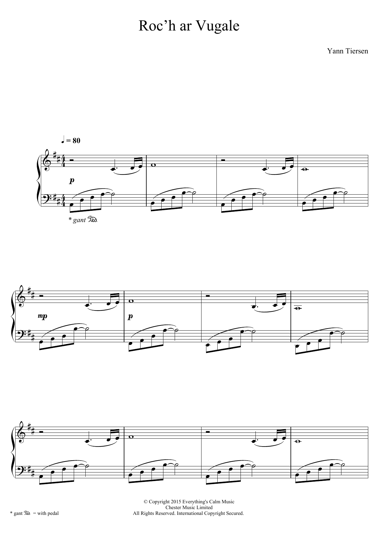 Yann Tiersen Roc'h Ar Vugale Sheet Music Notes & Chords for Piano - Download or Print PDF