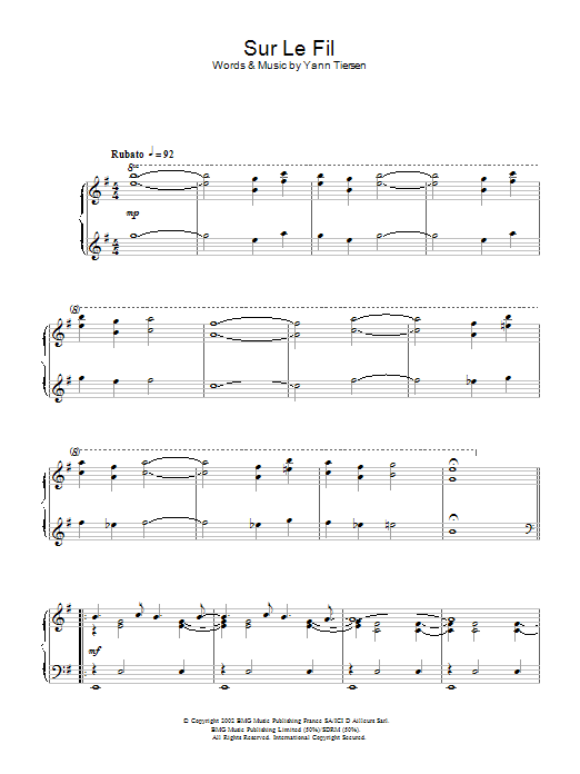 Yann Tiersen Sur Le Fil Sheet Music Notes & Chords for Easy Piano - Download or Print PDF