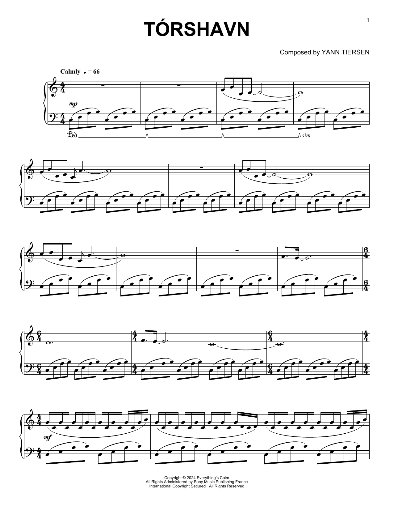 Yann Tiersen Tórshavn Sheet Music Notes & Chords for Piano Solo - Download or Print PDF