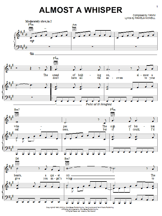 Yanni Almost A Whisper Sheet Music Notes & Chords for Piano Solo - Download or Print PDF