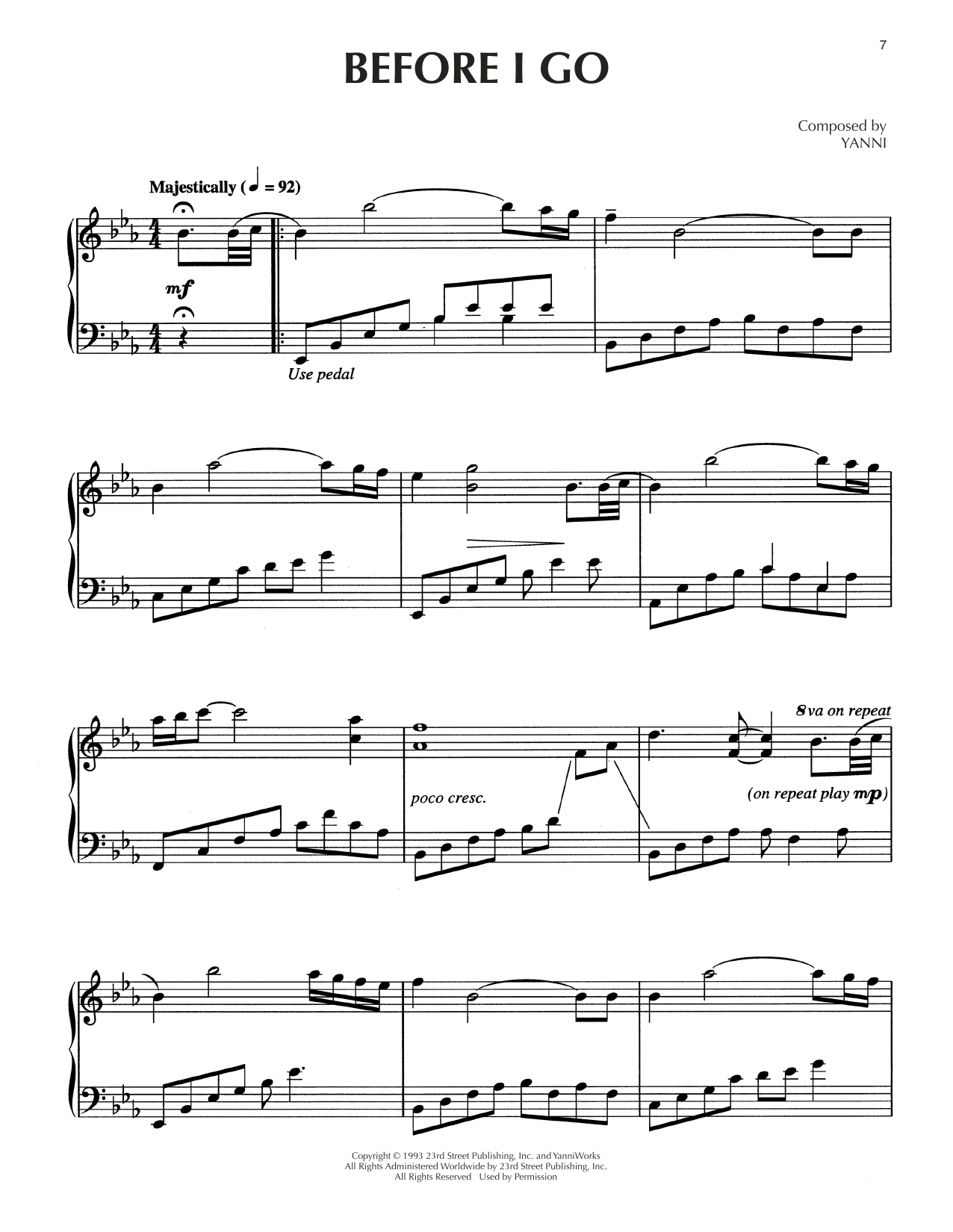 Yanni Before I Go Sheet Music Notes & Chords for Piano Solo - Download or Print PDF