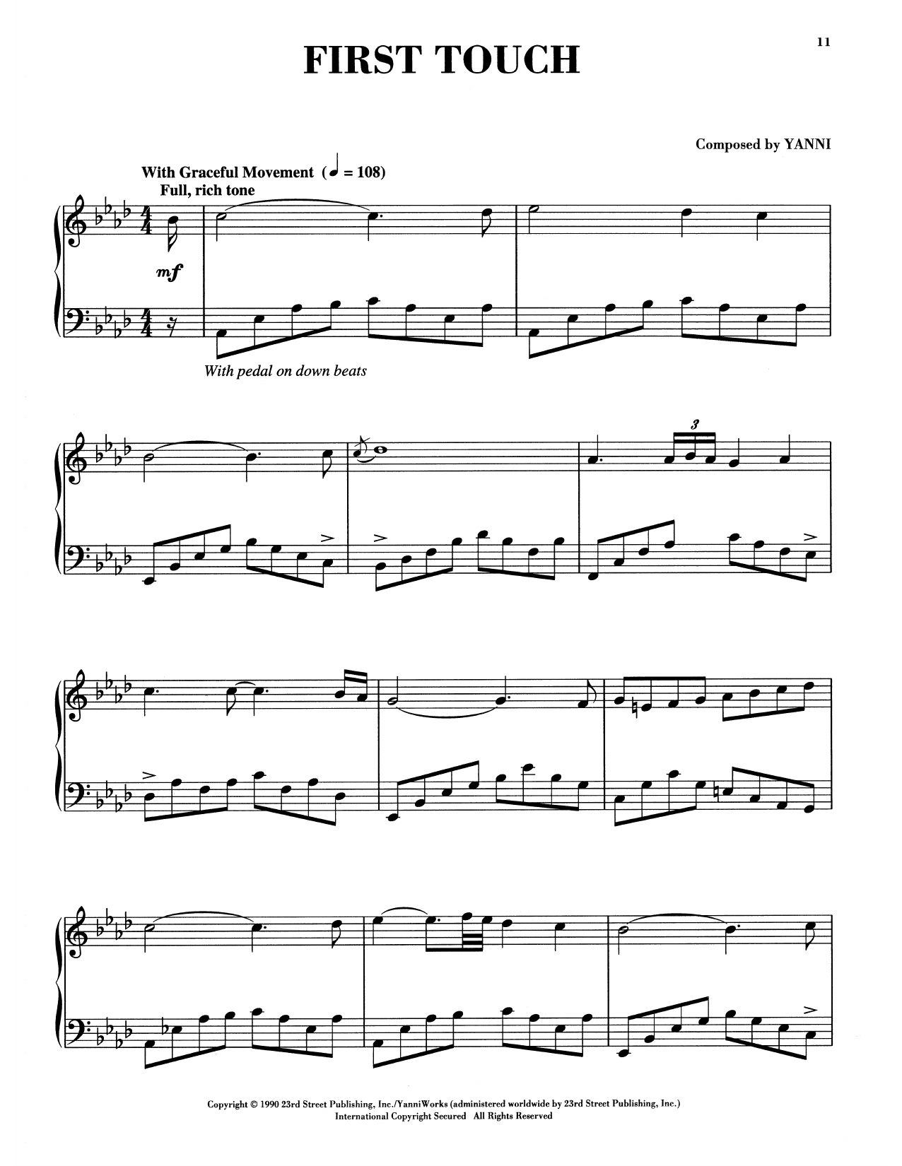 Yanni First Touch Sheet Music Notes & Chords for Piano Solo - Download or Print PDF