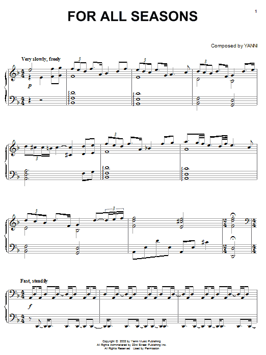 Yanni For All Seasons Sheet Music Notes & Chords for Piano - Download or Print PDF