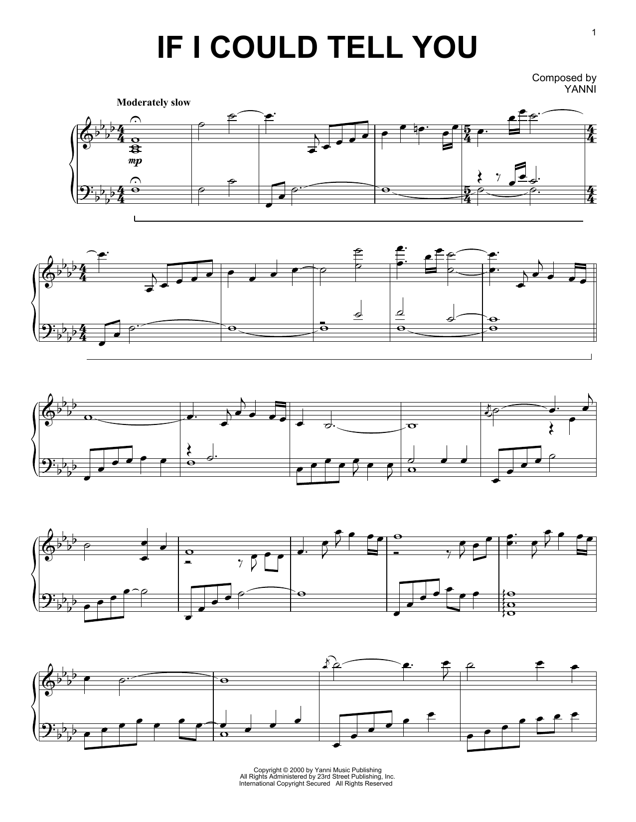 Yanni If I Could Tell You Sheet Music Notes & Chords for Piano Solo - Download or Print PDF