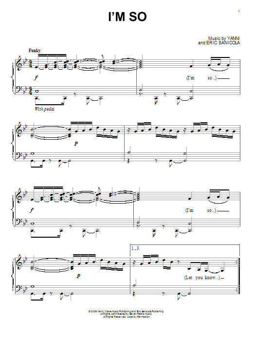 Yanni I'm So Sheet Music Notes & Chords for Piano - Download or Print PDF