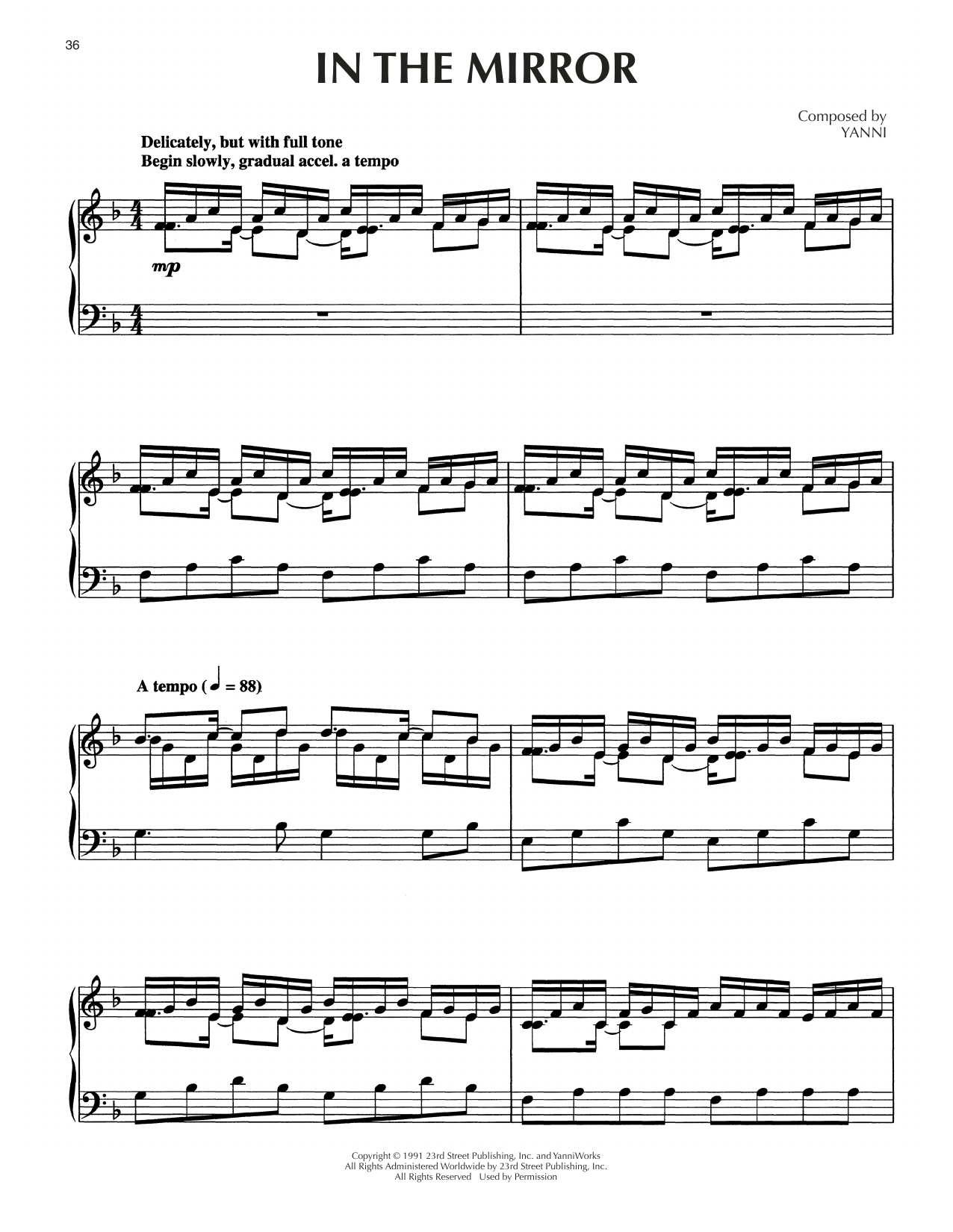 Yanni In The Mirror Sheet Music Notes & Chords for Piano Solo - Download or Print PDF