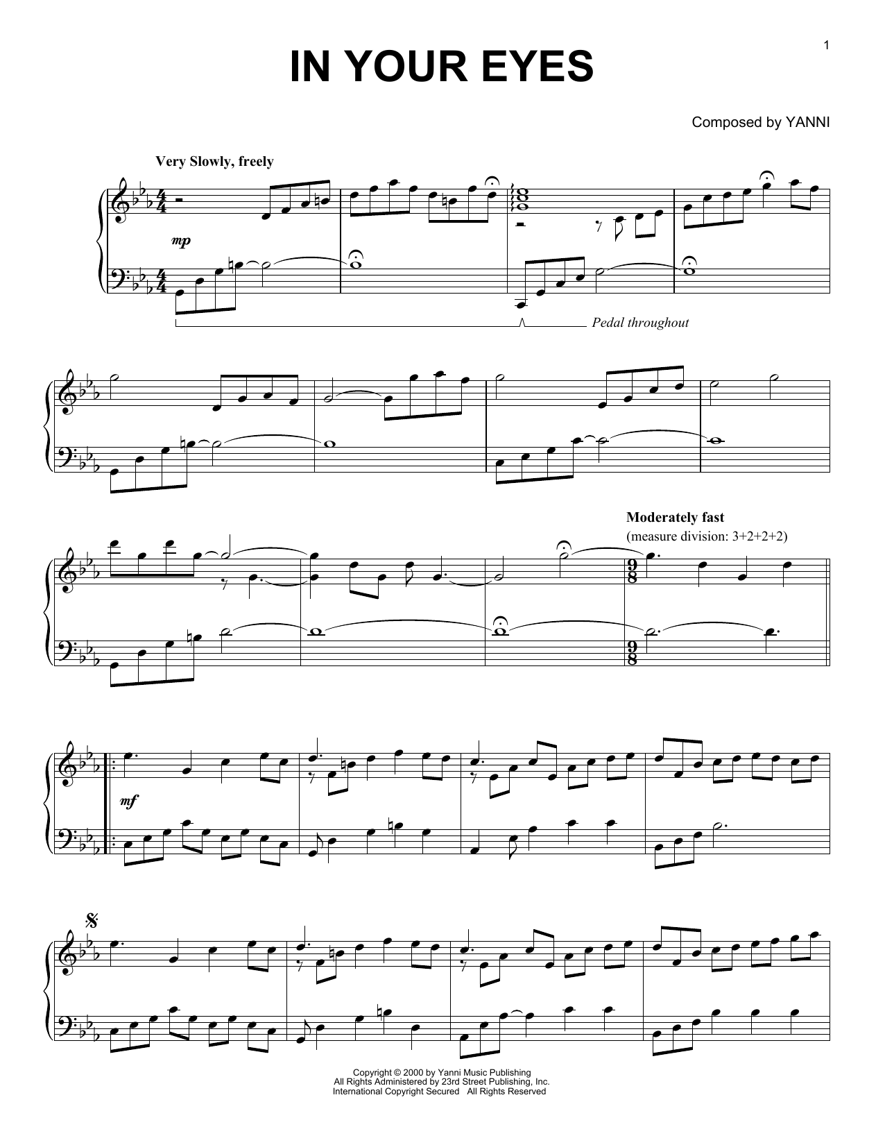 Yanni In Your Eyes Sheet Music Notes & Chords for Piano Solo - Download or Print PDF